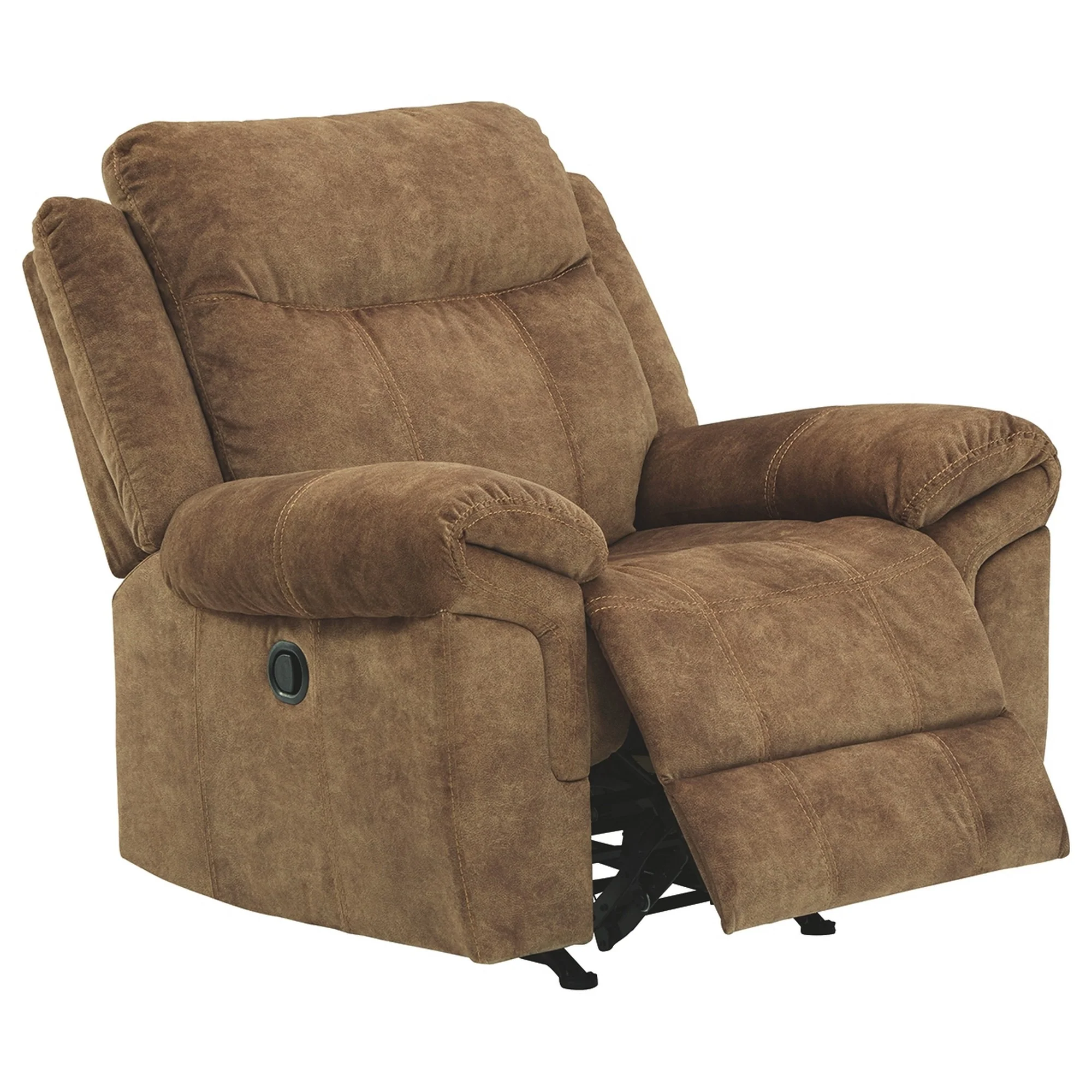 Fabric Upholstered Pull Tab Rocker Recliner With Pillow Top Armrests Brown By Benzara - Image 2