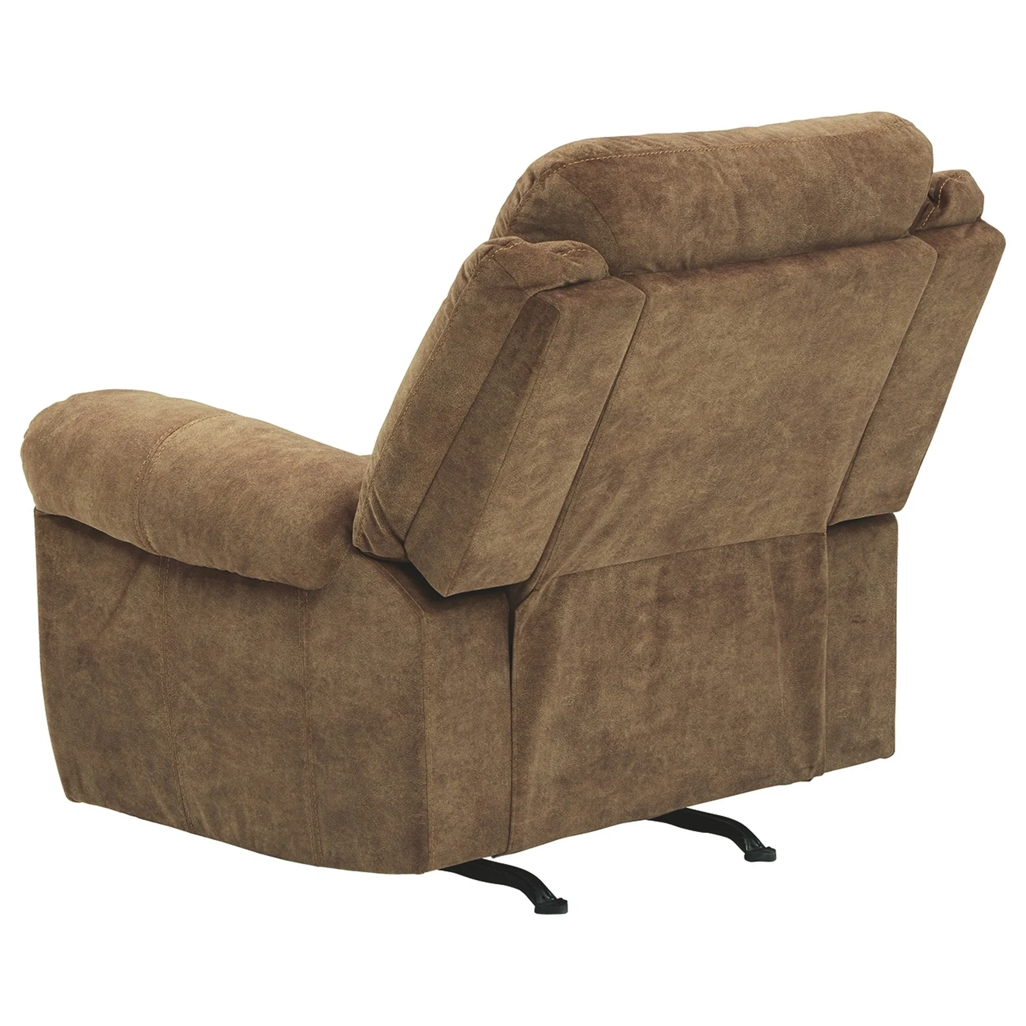 Fabric Upholstered Pull Tab Rocker Recliner With Pillow Top Armrests Brown By Benzara - Image 3