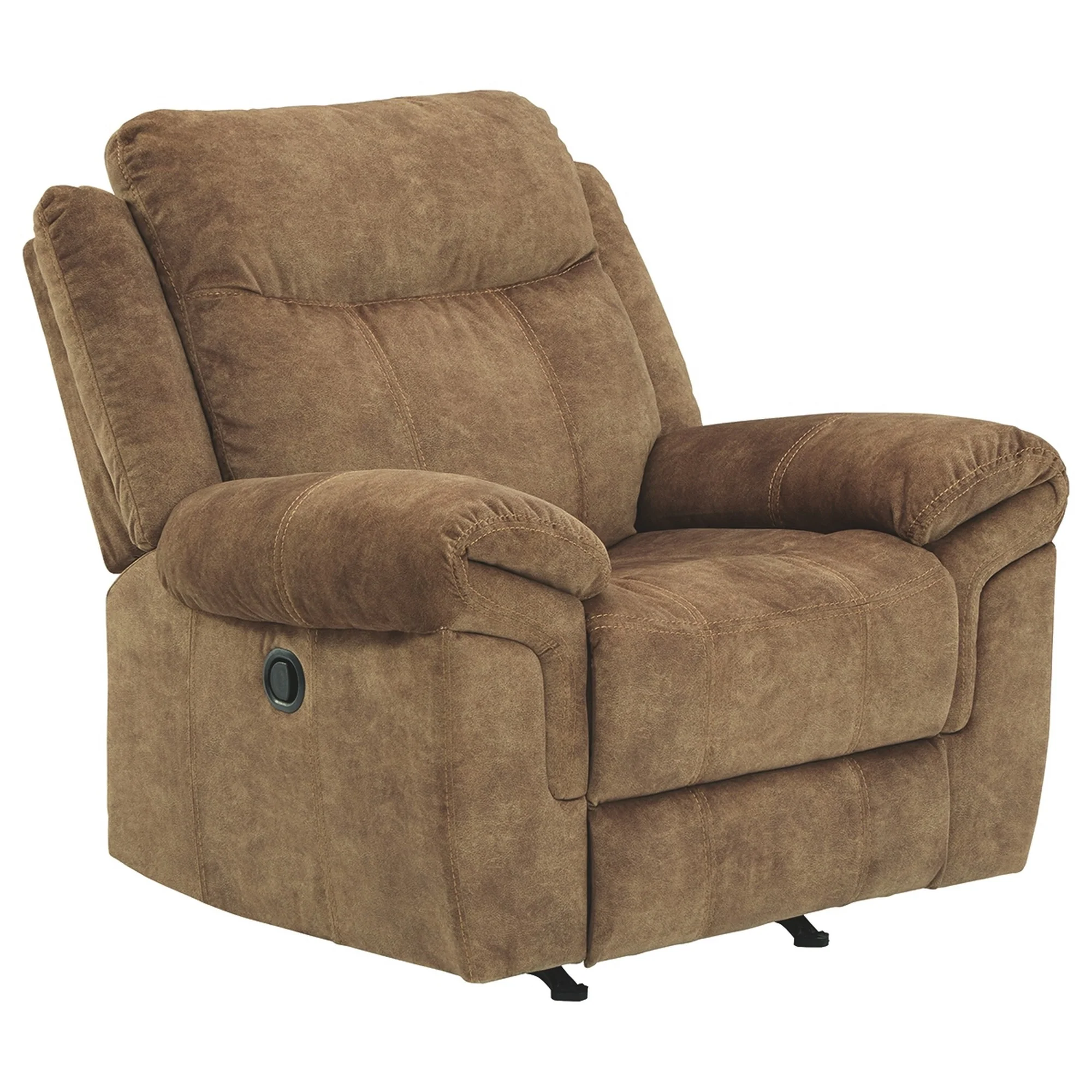 Fabric Upholstered Pull Tab Rocker Recliner With Pillow Top Armrests Brown By Benzara - Image 4