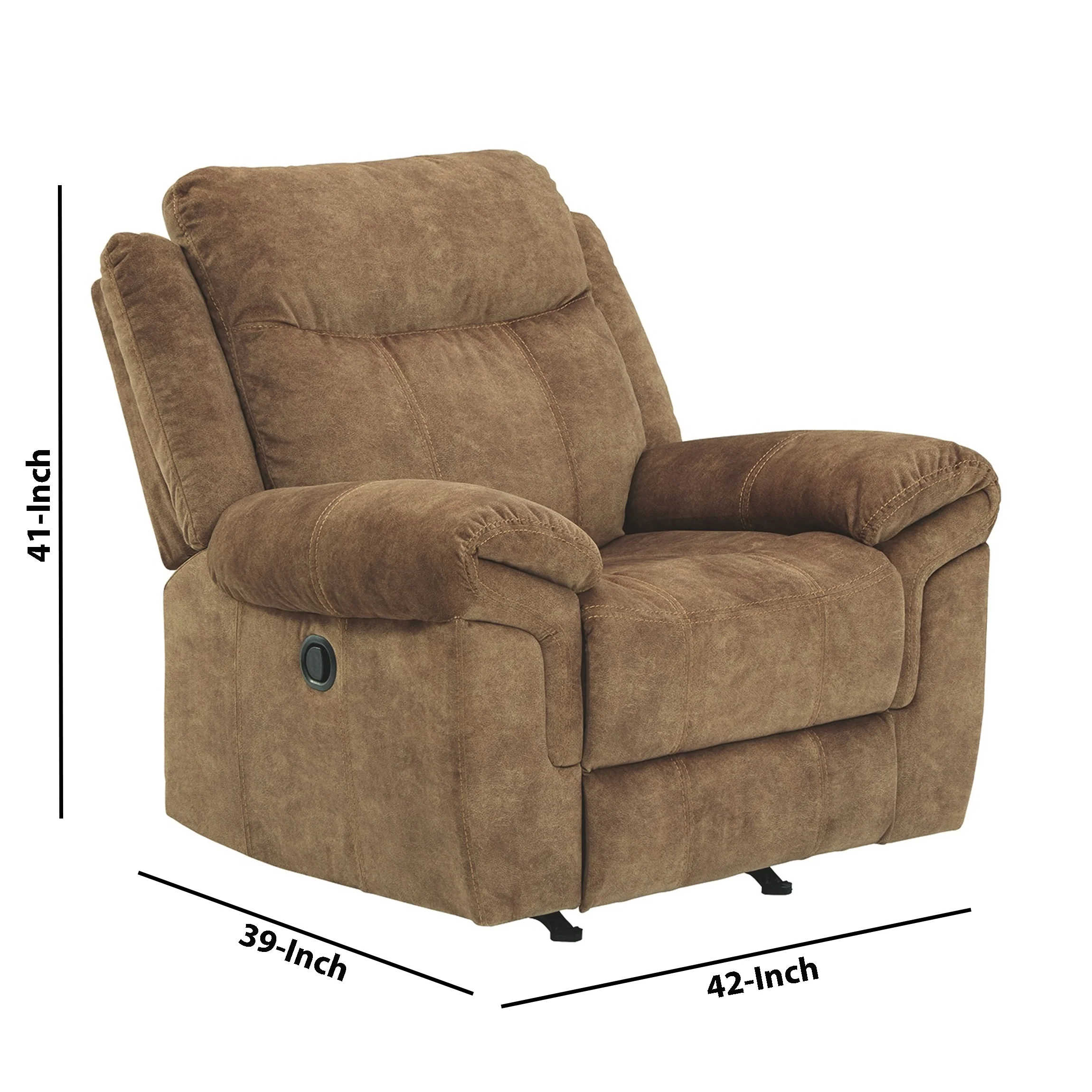 Fabric Upholstered Pull Tab Rocker Recliner With Pillow Top Armrests Brown By Benzara - Image 5