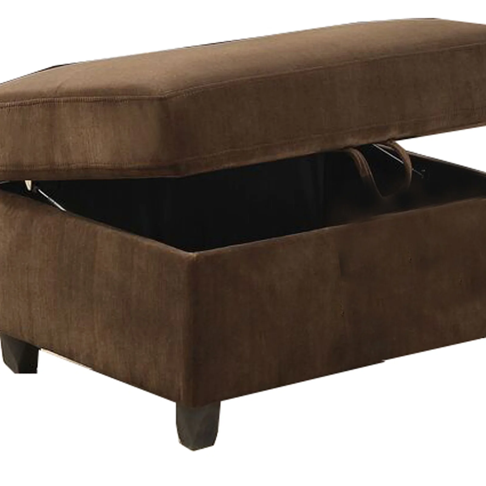 Fabric Upholstered Rectangular Ottoman with Hidden Storage, Brown By Benzara - Image 3