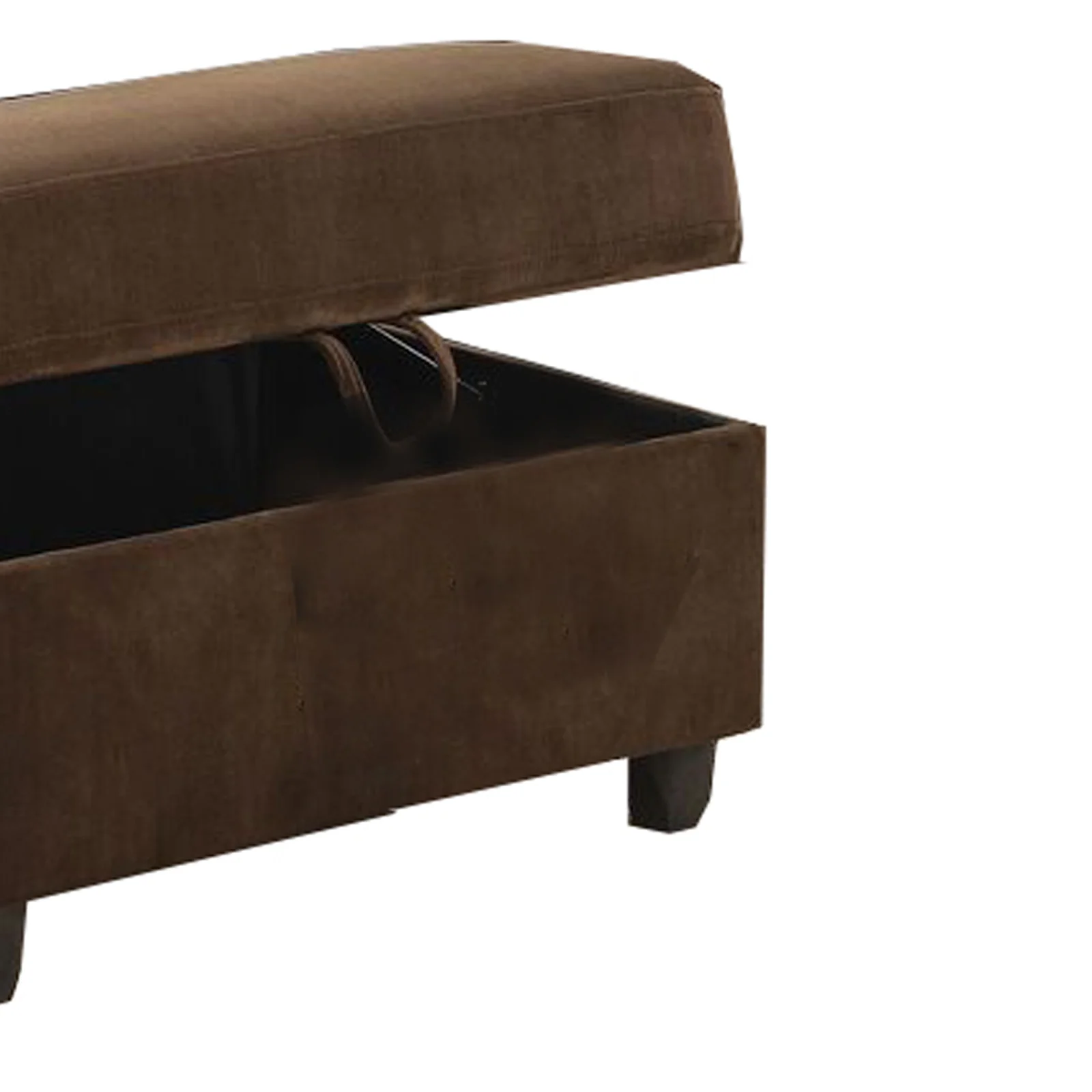 Fabric Upholstered Rectangular Ottoman with Hidden Storage, Brown By Benzara - Image 4