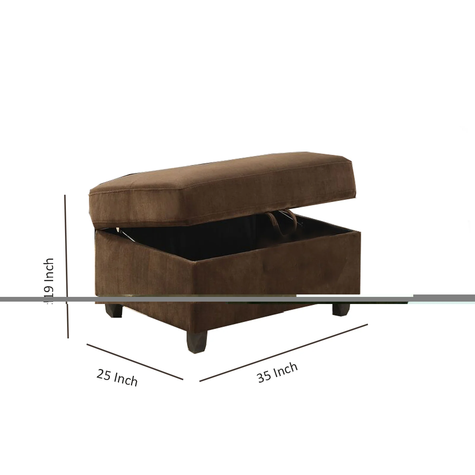 Fabric Upholstered Rectangular Ottoman with Hidden Storage, Brown By Benzara - Image 5