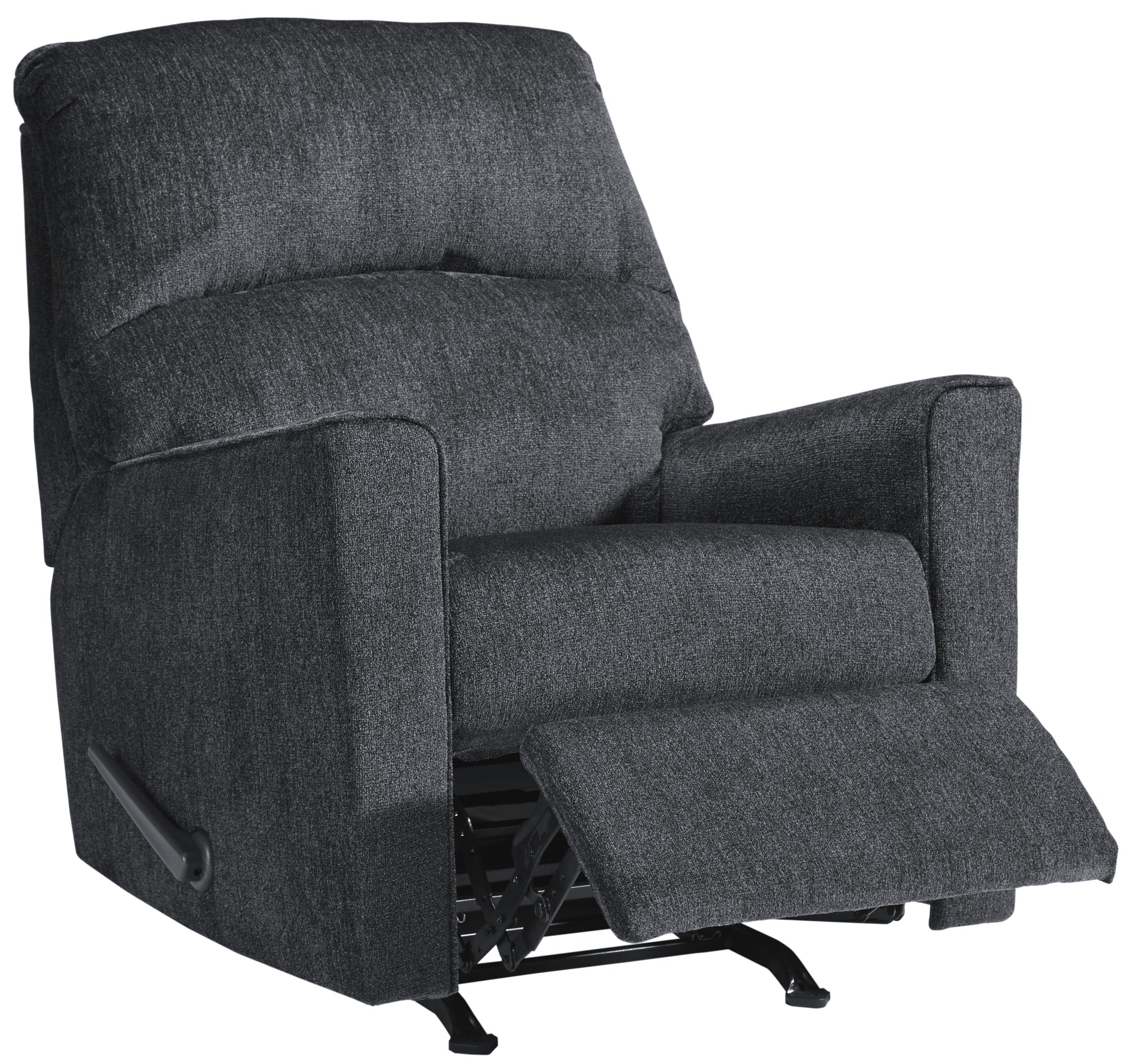 Fabric Upholstered Rocker Recliner With Tufted Back, Charcoal Gray By Benzara - Image 3