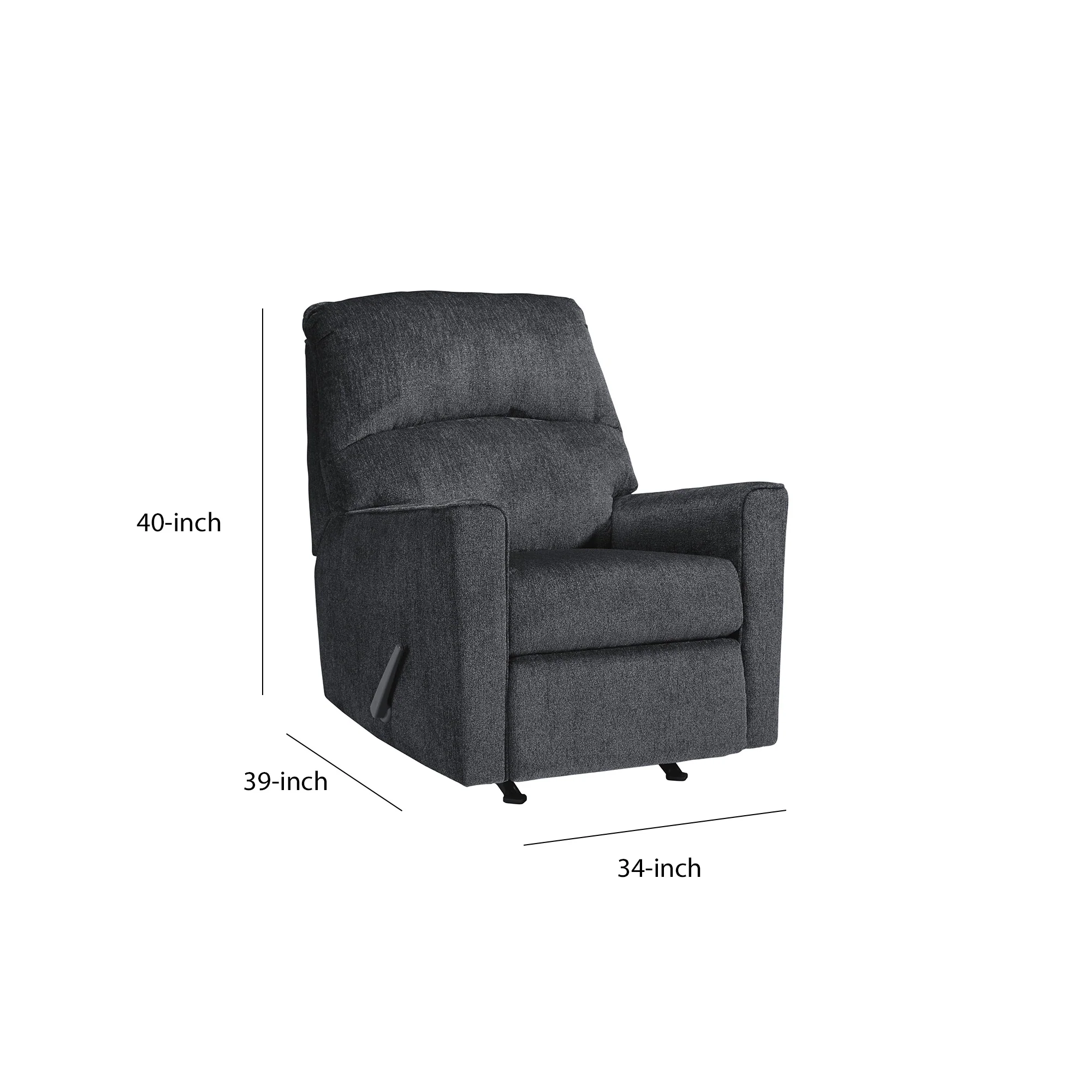 Fabric Upholstered Rocker Recliner With Tufted Back, Charcoal Gray By Benzara - Image 5