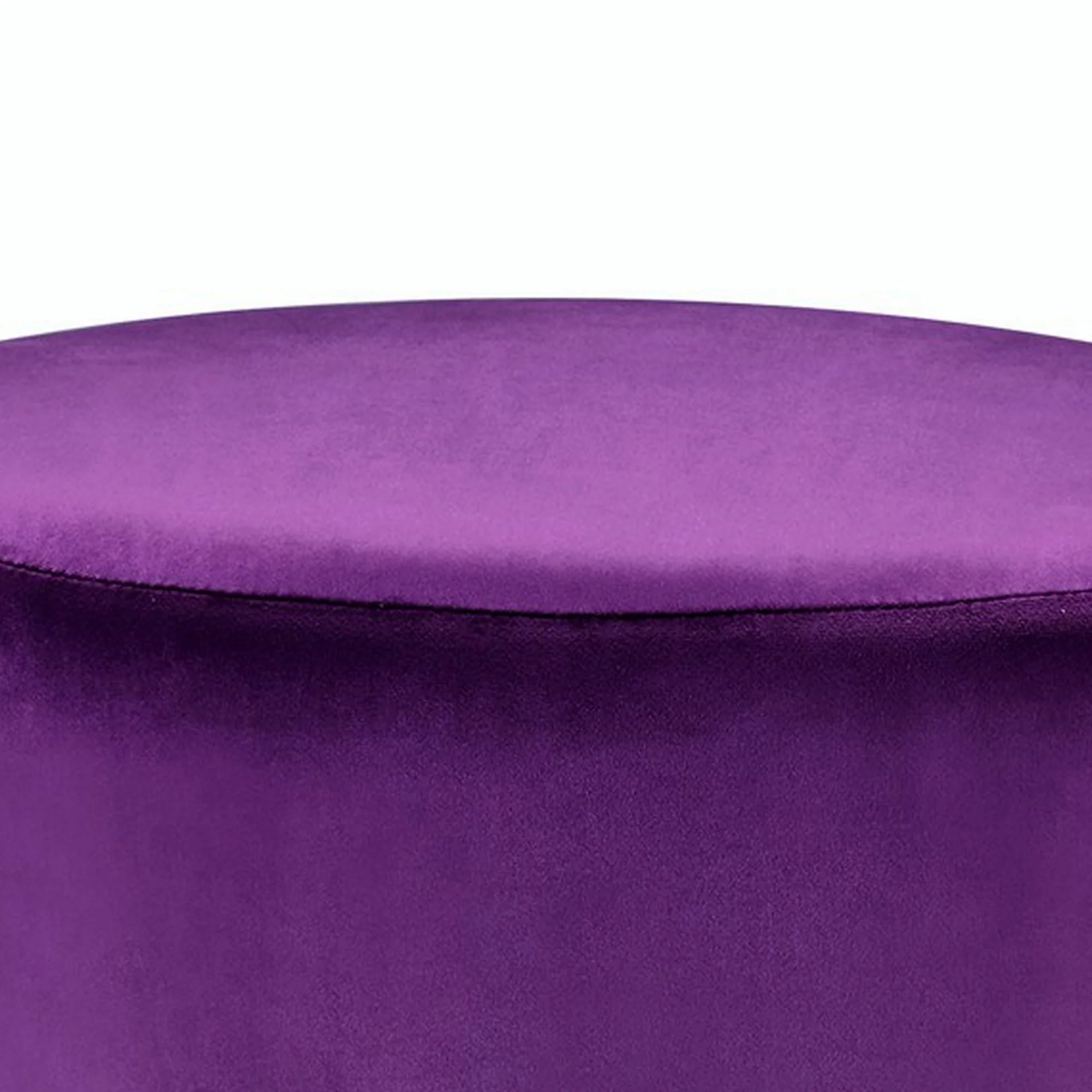 Fabric Upholstered Round Ottoman With Fringes And Metal Base, Purple By Benzara - Image 3