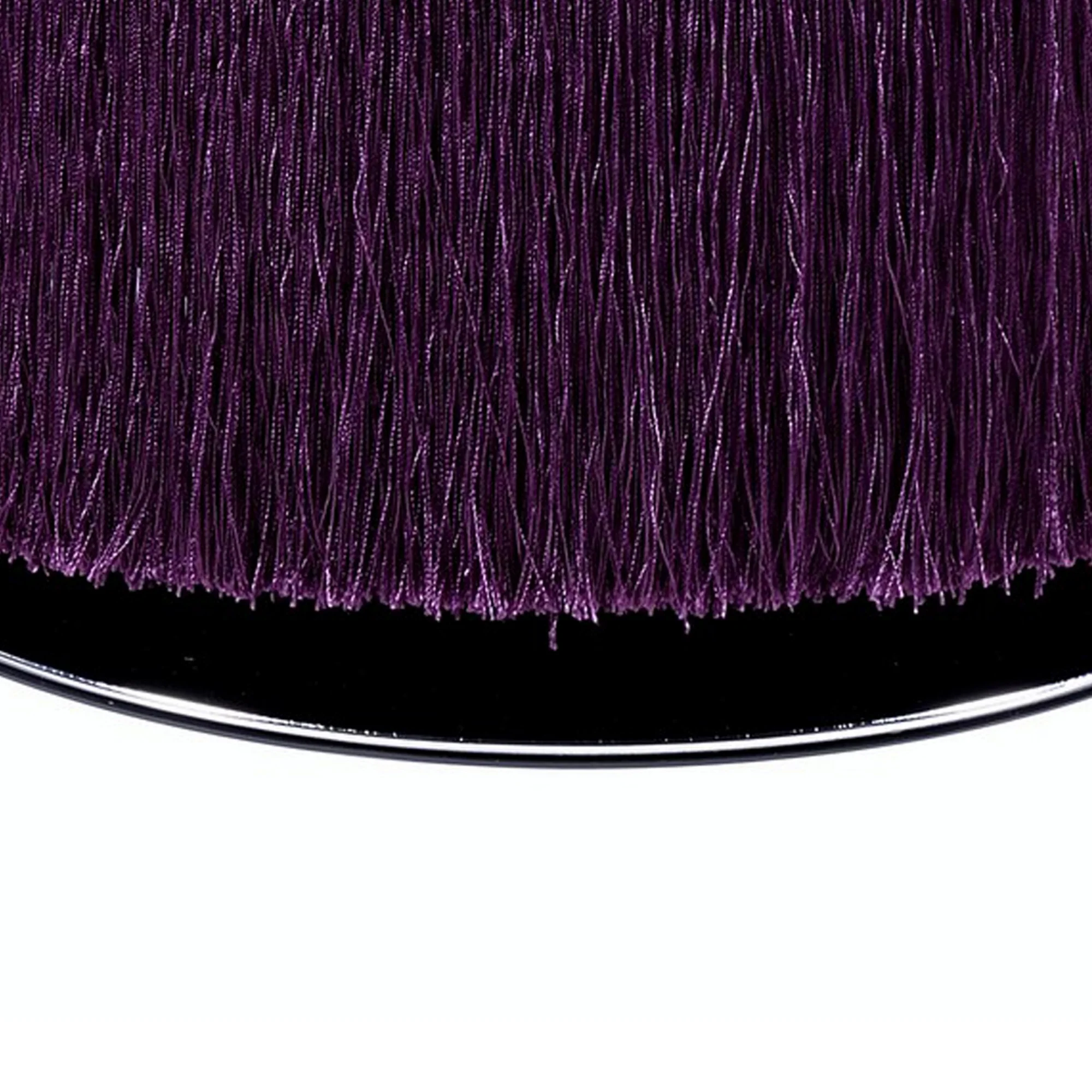 Fabric Upholstered Round Ottoman With Fringes And Metal Base, Purple By Benzara - Image 4