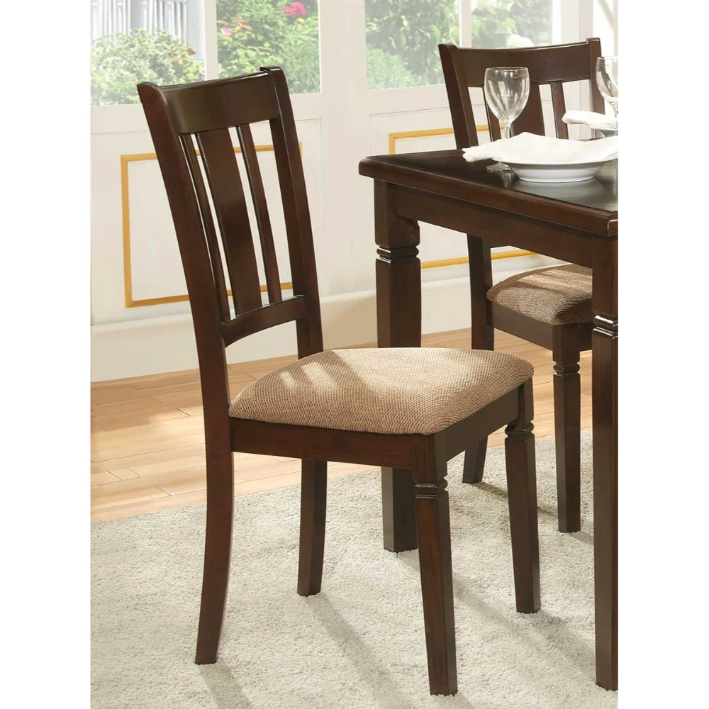 Fabric Upholstered Slated Back Side Chair, Espresso & Light Brown (Set of 2) By Benzara - Image 2