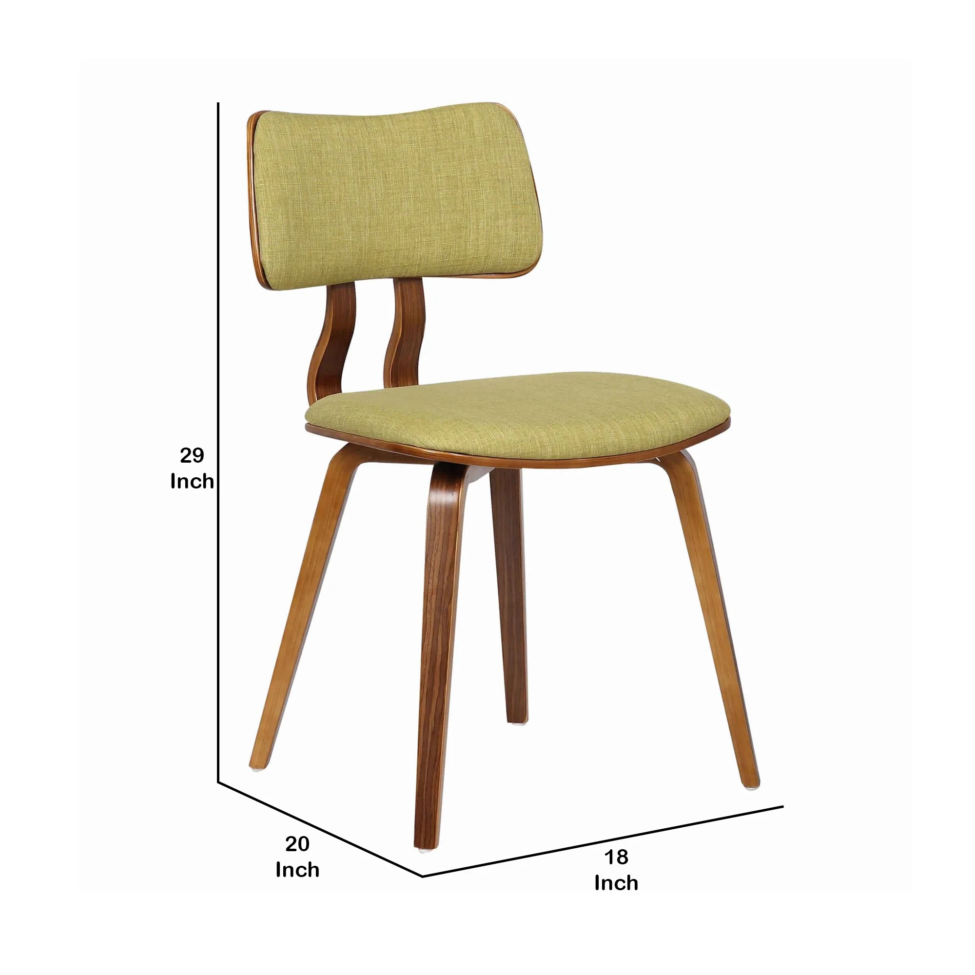 Fabric Upholstered Split Curved Back Wooden Dining Chair, Brown And Green By Benzara - Image 2