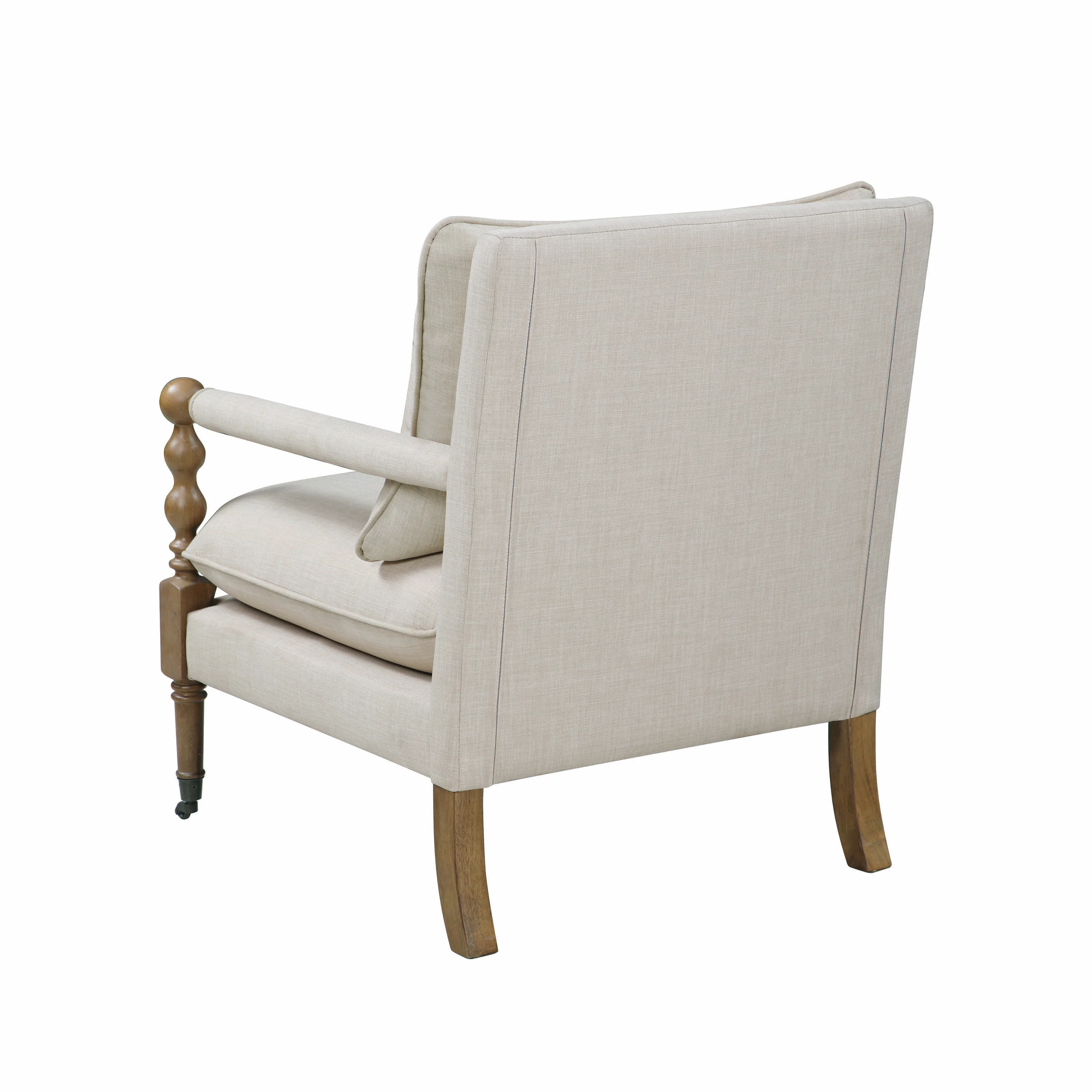 Fabric Upholstered Wooden Accent Chair with Manchette Armrest, Beige and Brown By Benzara - Image 3