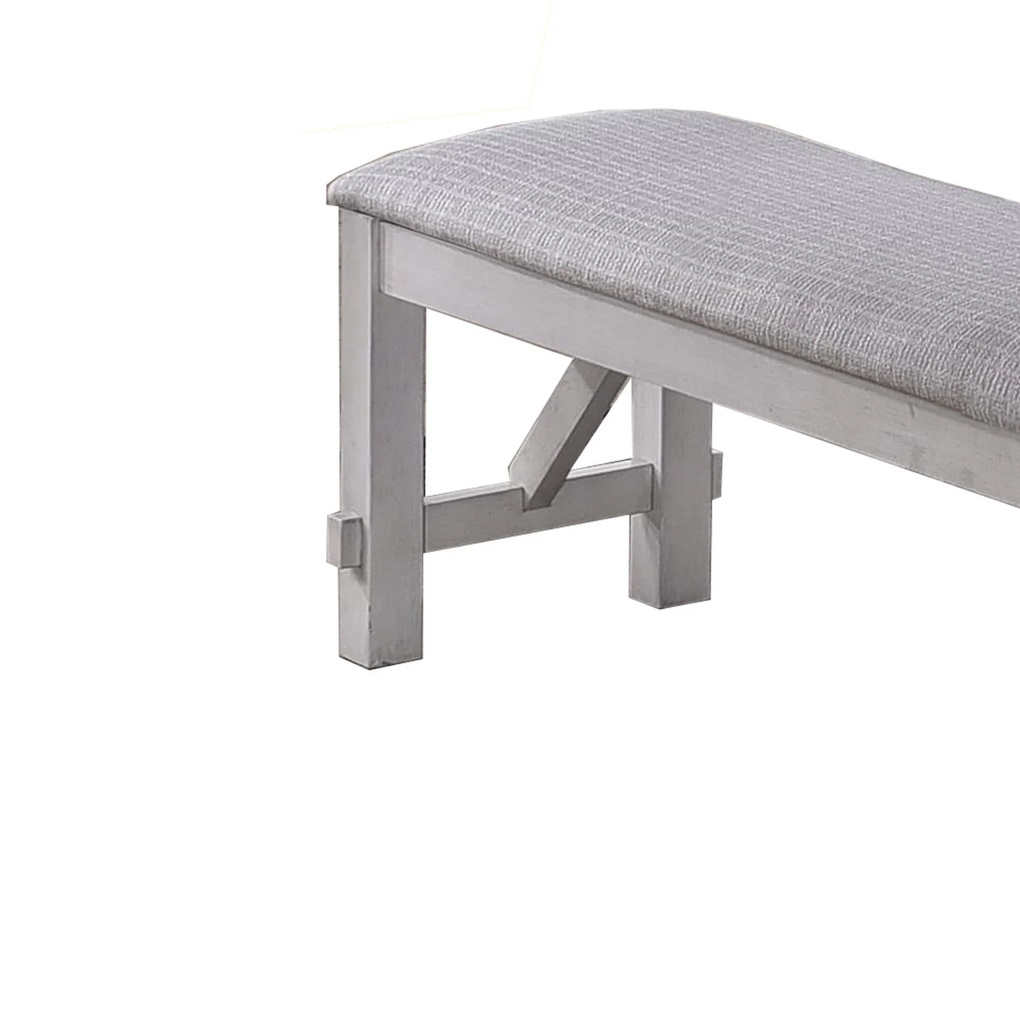 Fabric Upholstered Wooden Bench With Braces, Gray By Benzara - Image 2
