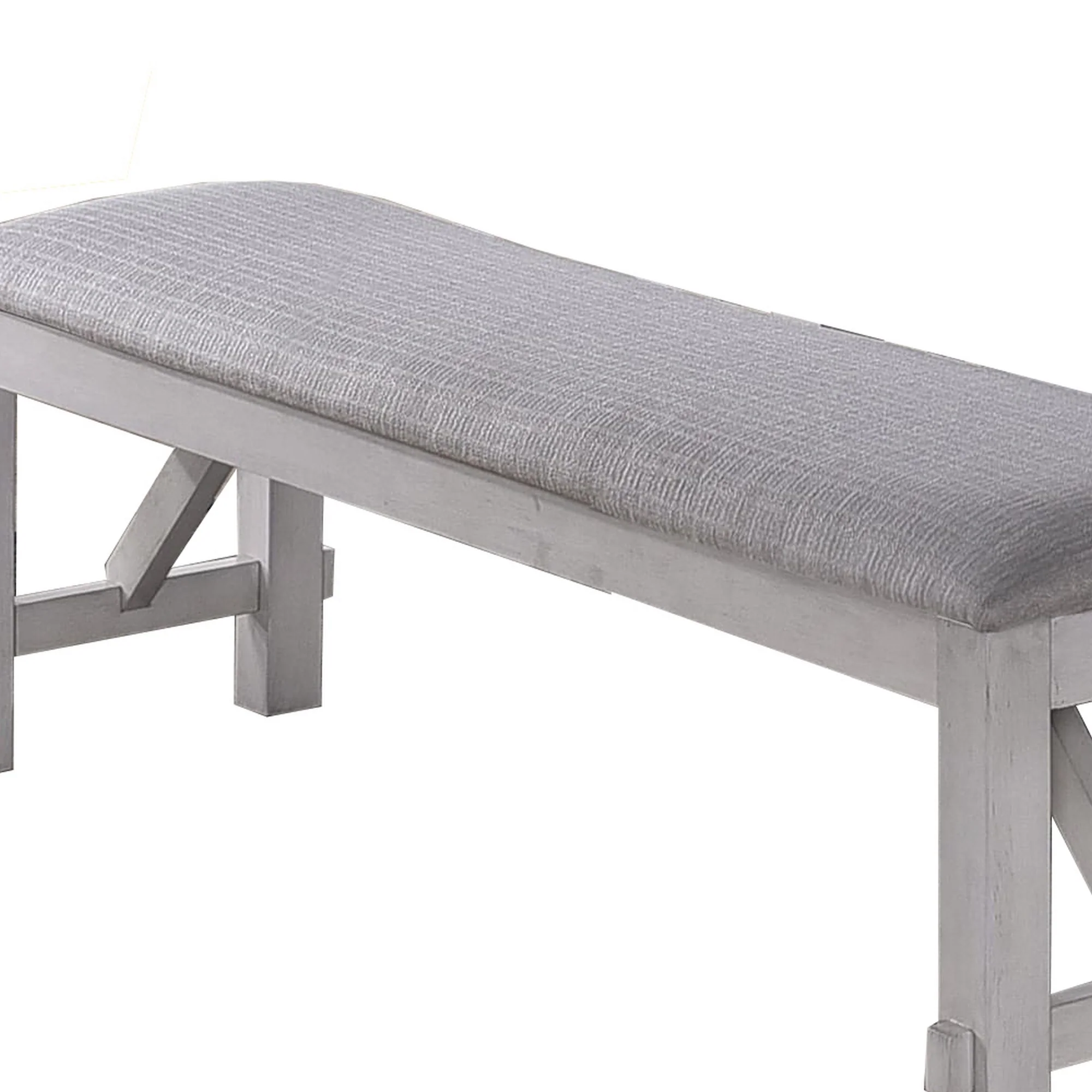 Fabric Upholstered Wooden Bench With Braces, Gray By Benzara - Image 3