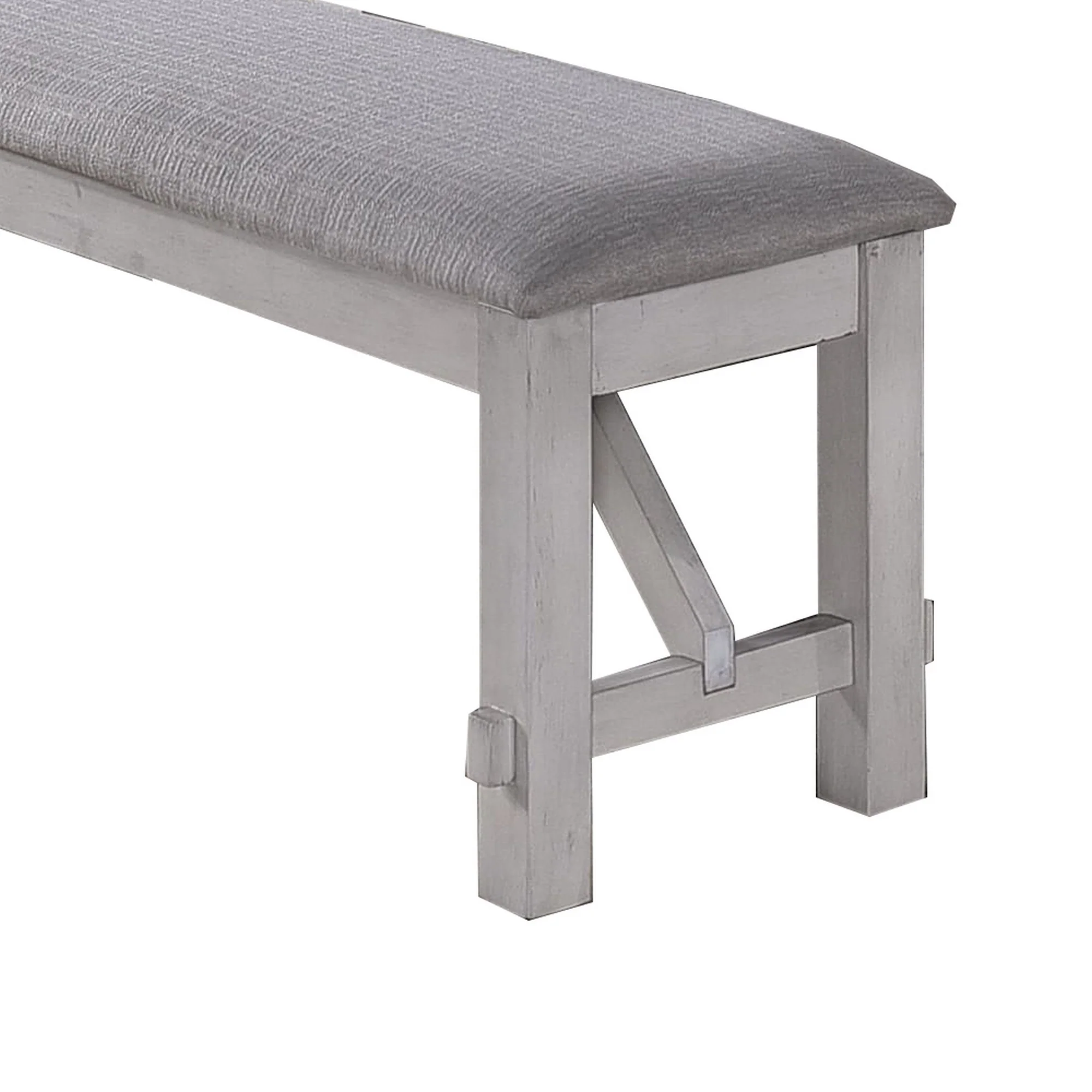 Fabric Upholstered Wooden Bench With Braces, Gray By Benzara - Image 4