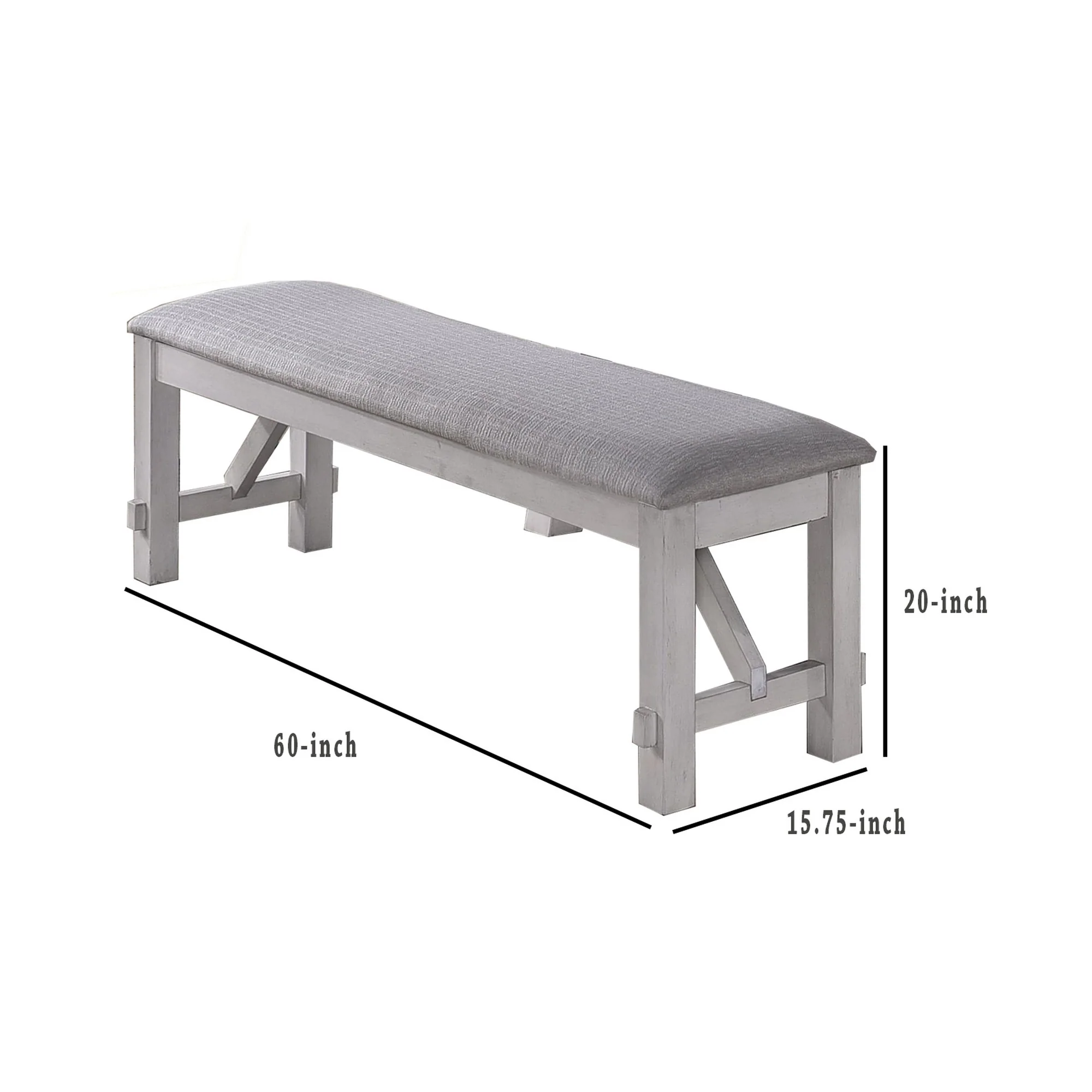 Fabric Upholstered Wooden Bench With Braces, Gray By Benzara - Image 5