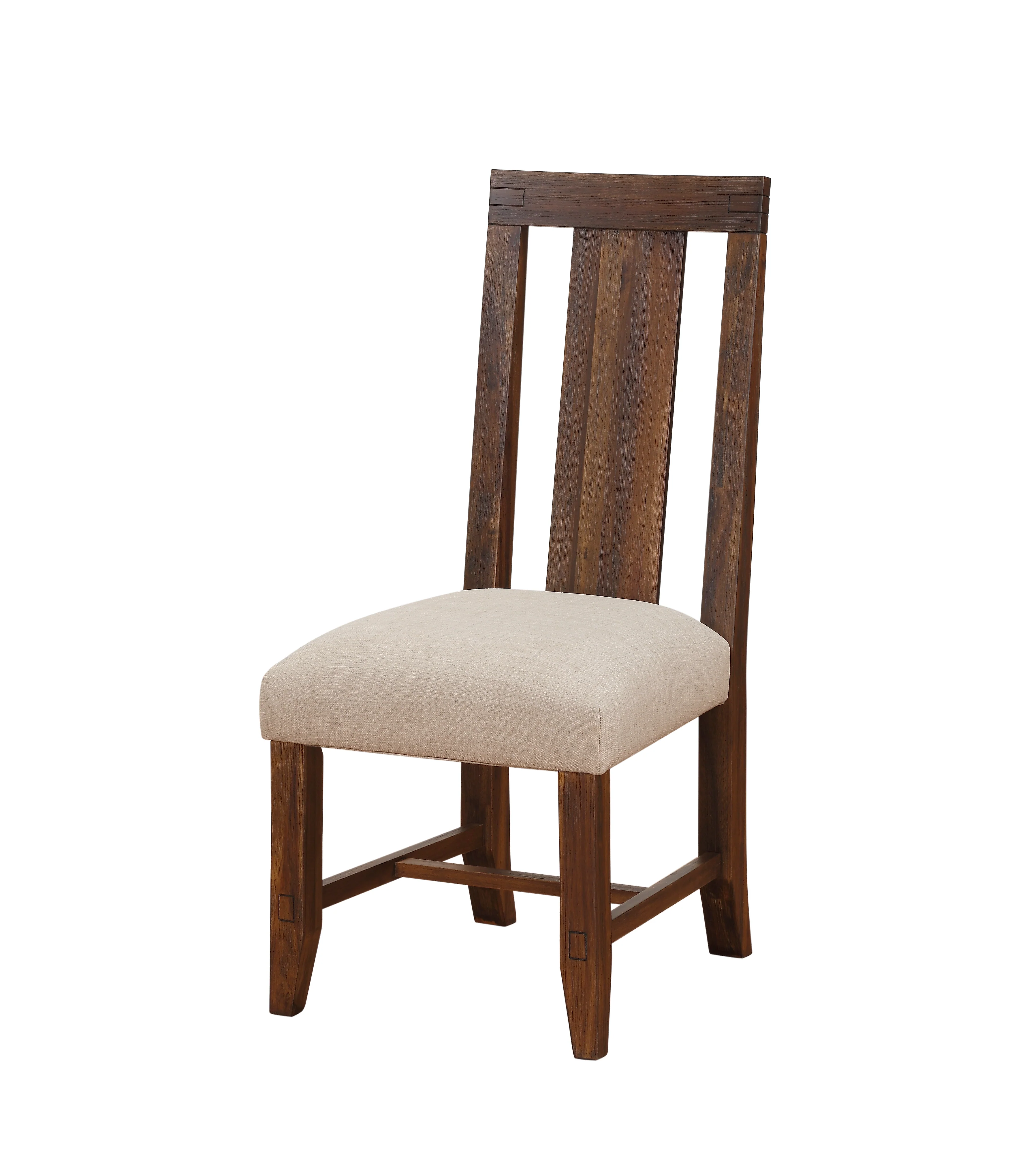 Fabric Upholstered Wooden Chair with Exposed Joints, Set of 2, Brick Brown and Beige By Benzara - Image 4