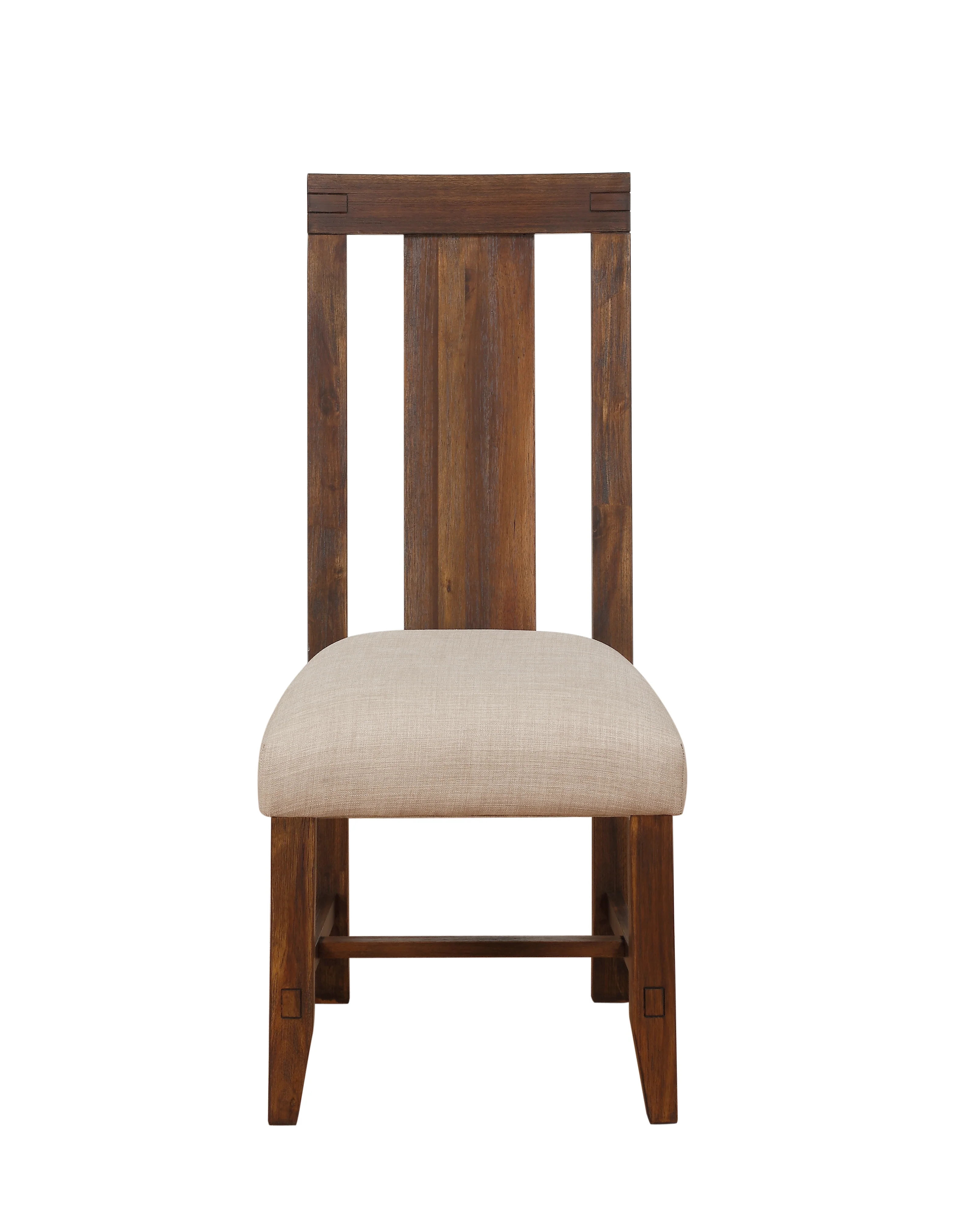 Fabric Upholstered Wooden Chair with Exposed Joints, Set of 2, Brick Brown and Beige By Benzara - Image 5