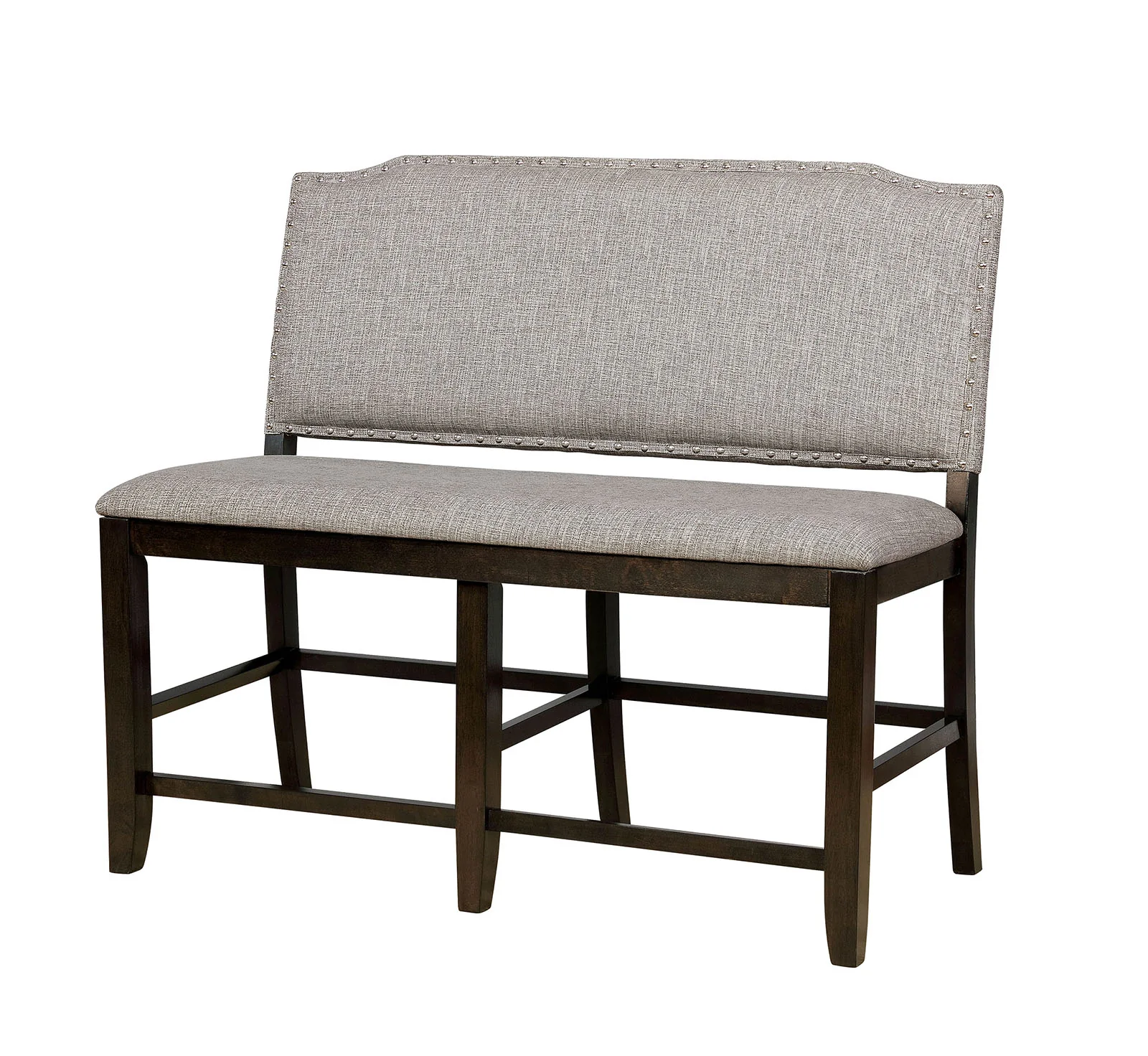 Fabric Upholstered Wooden Counter Height Bench, Gray and Brown By Benzara - Image 2