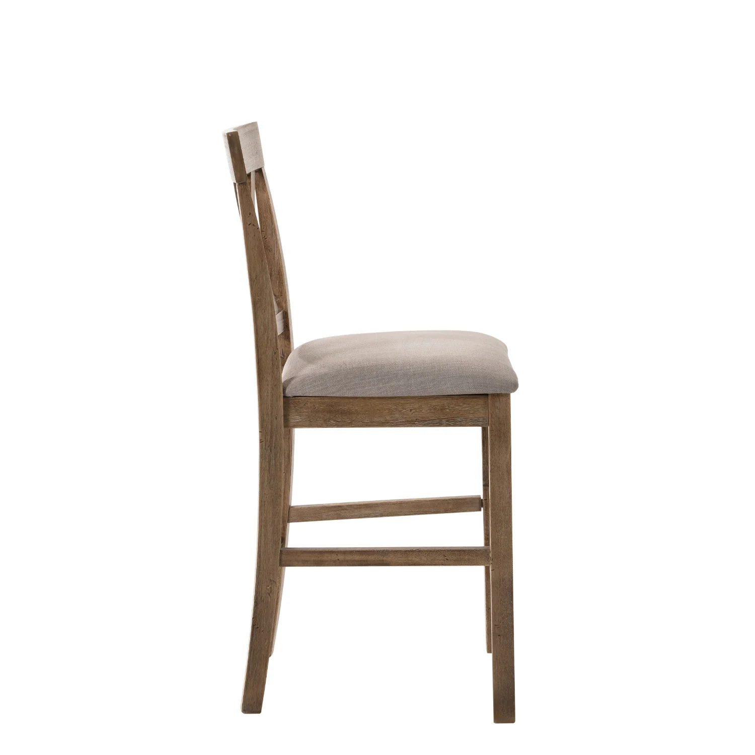 Fabric Upholstered Wooden Counter Height Chair,Set Of 2,Brown And Gray By Benzara - Image 2