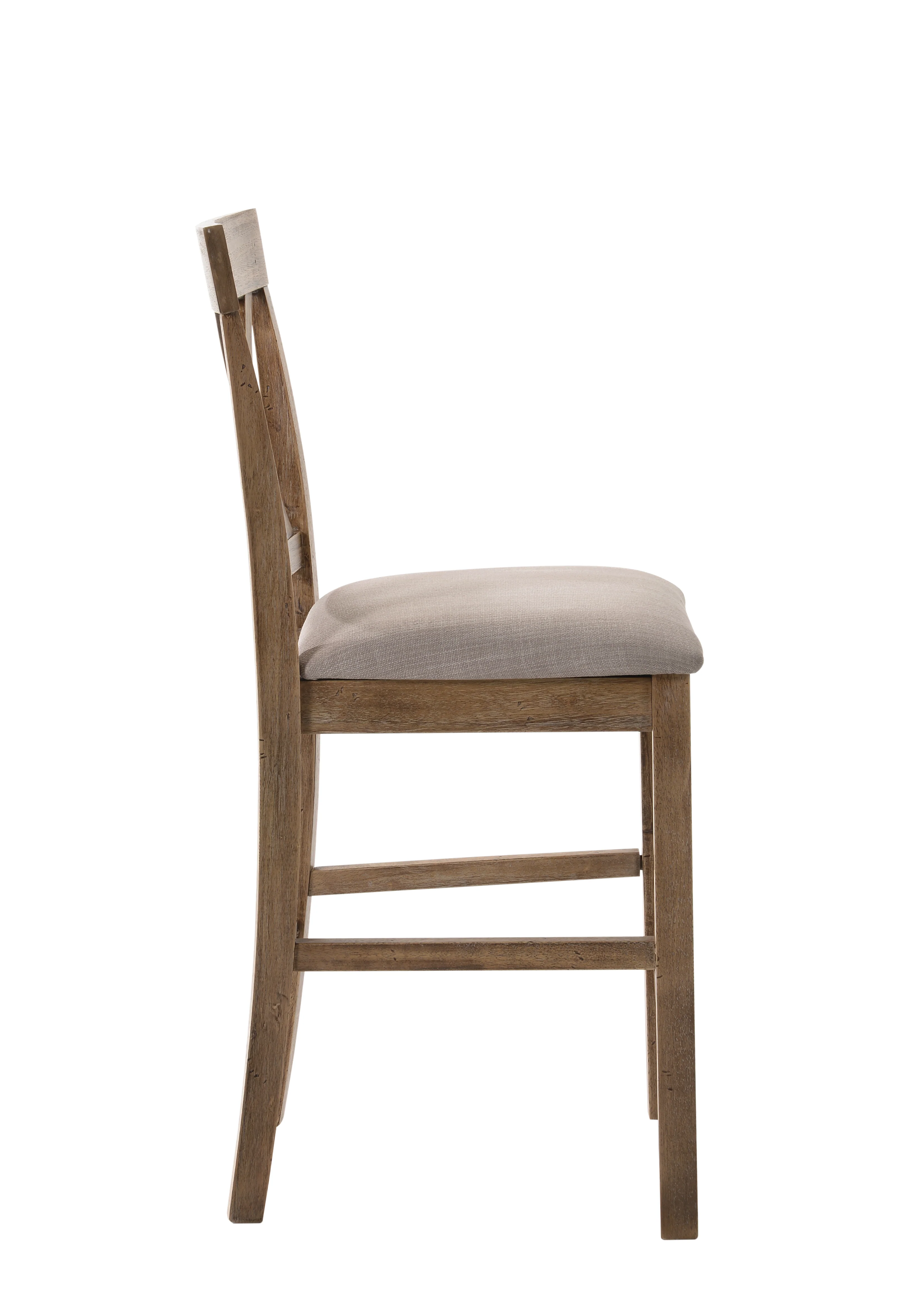 Fabric Upholstered Wooden Counter Height Chair,Set Of 2,Brown And Gray By Benzara - Image 3