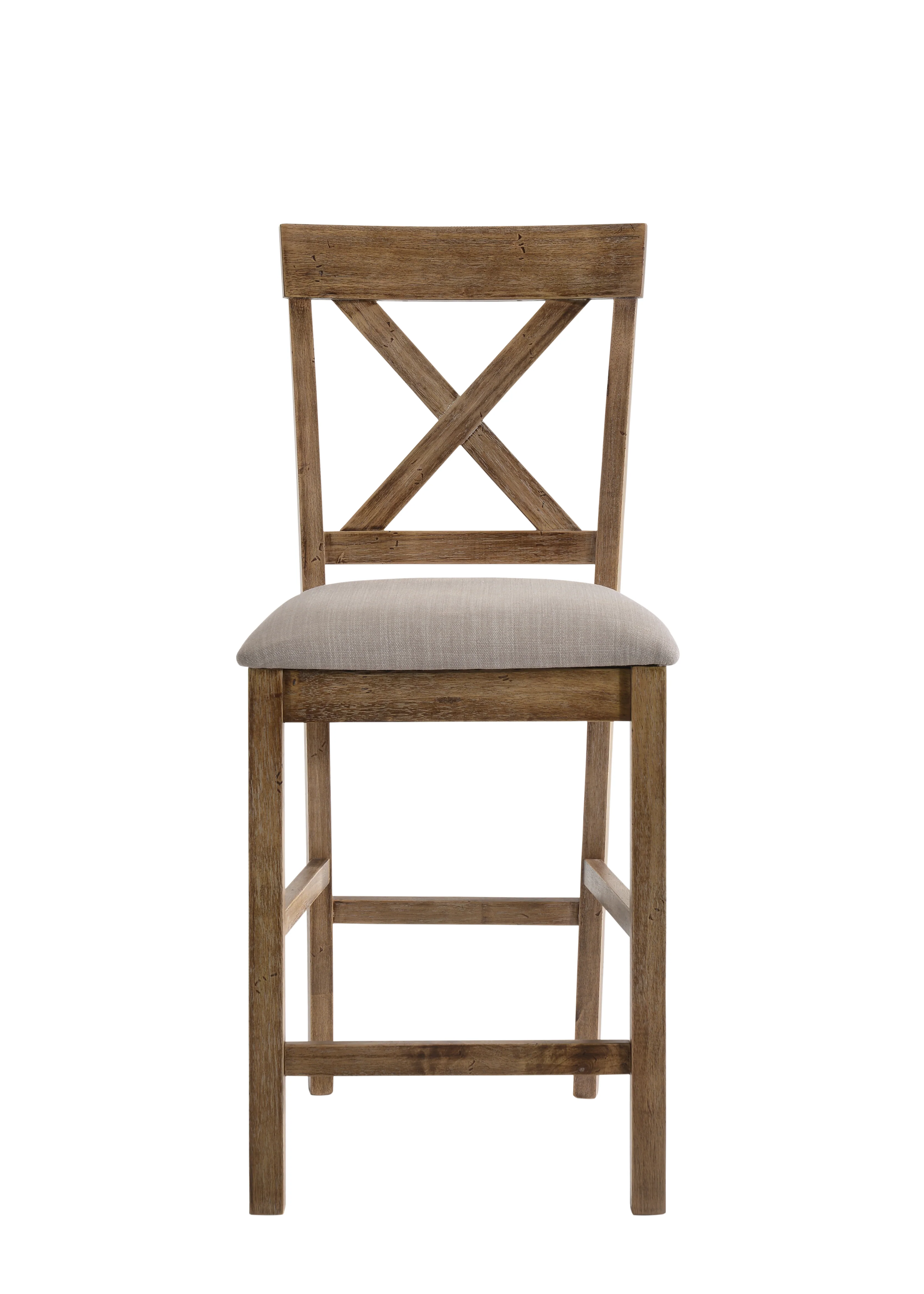 Fabric Upholstered Wooden Counter Height Chair,Set Of 2,Brown And Gray By Benzara - Image 5