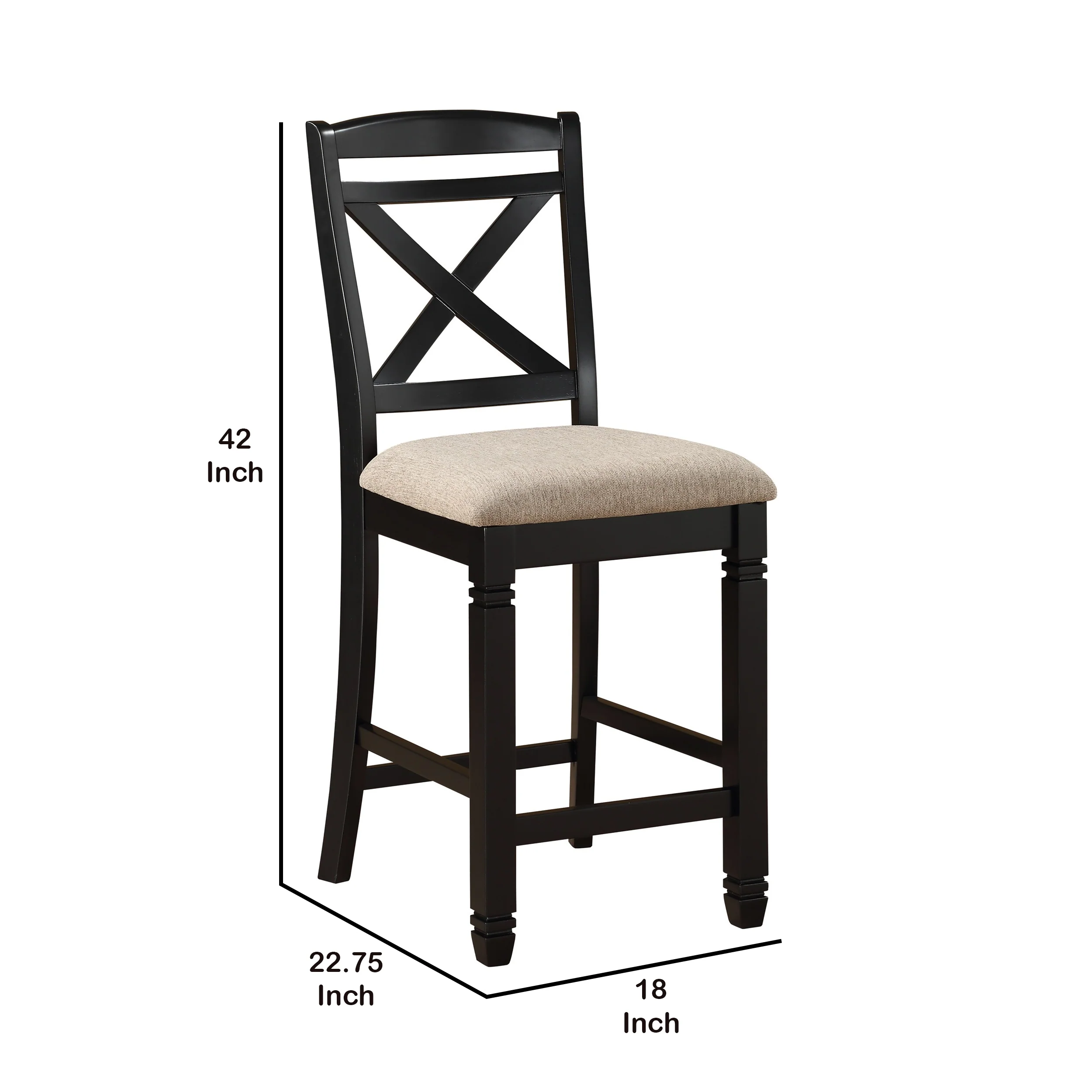 Fabric Upholstered Wooden Counter Height Chair with X Design Backrest,Brown By Benzara - Image 2