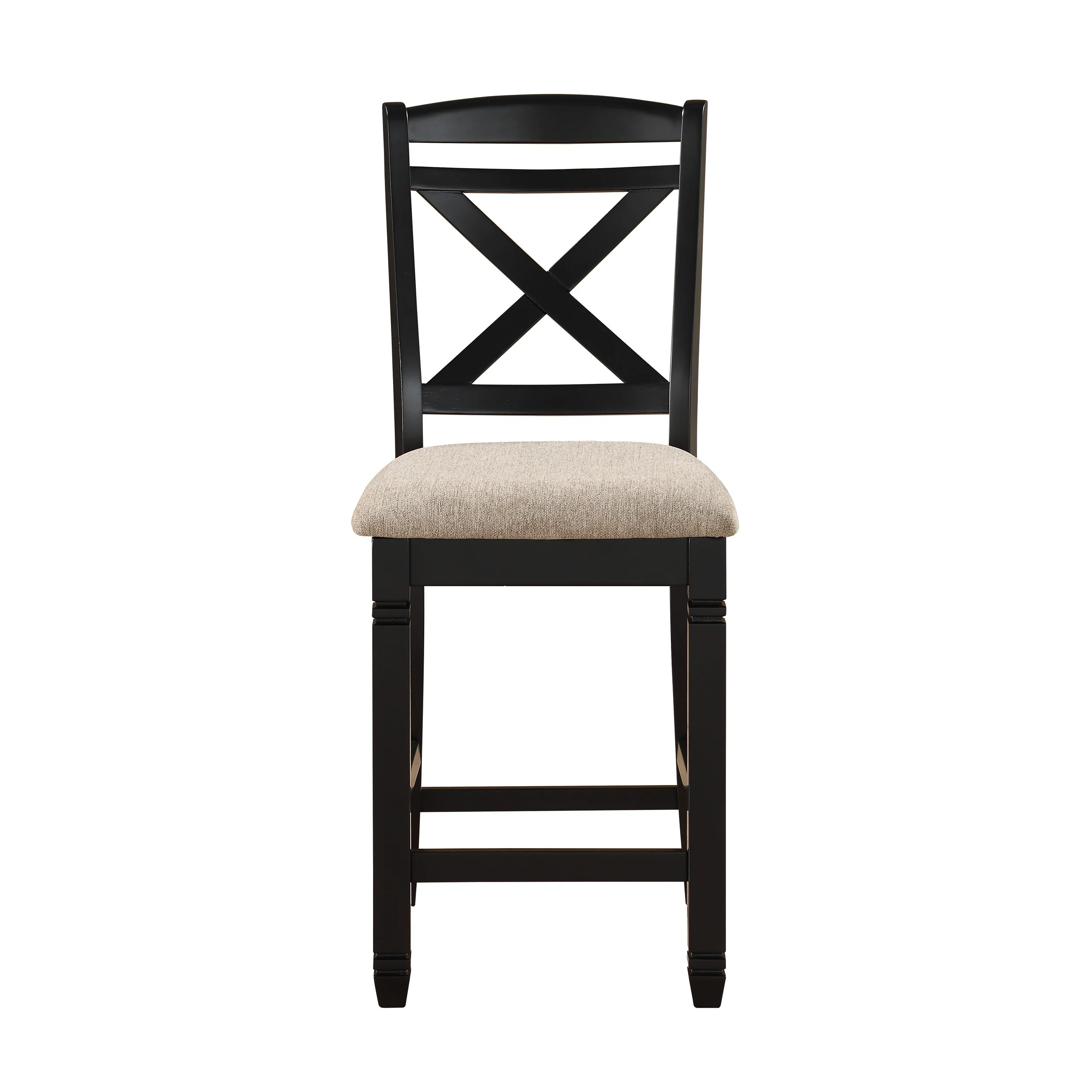 Fabric Upholstered Wooden Counter Height Chair with X Design Backrest,Brown By Benzara - Image 3