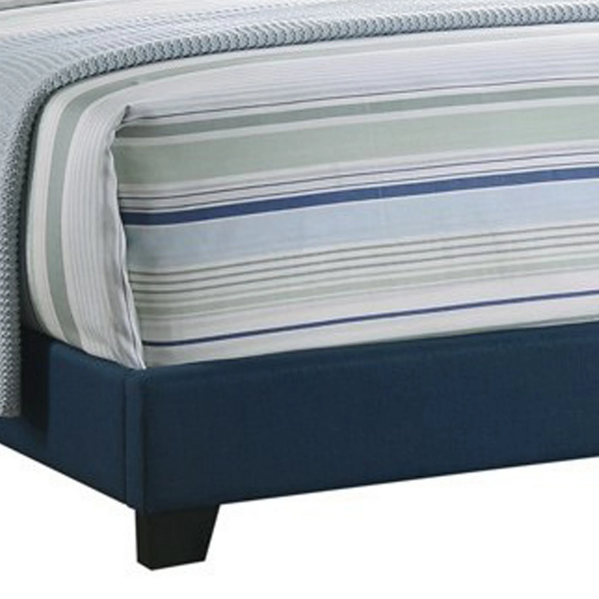 Fabric Upholstered Wooden Demi Wing Full Bed With Camelback Headboard, Blue By Benzara - Image 2
