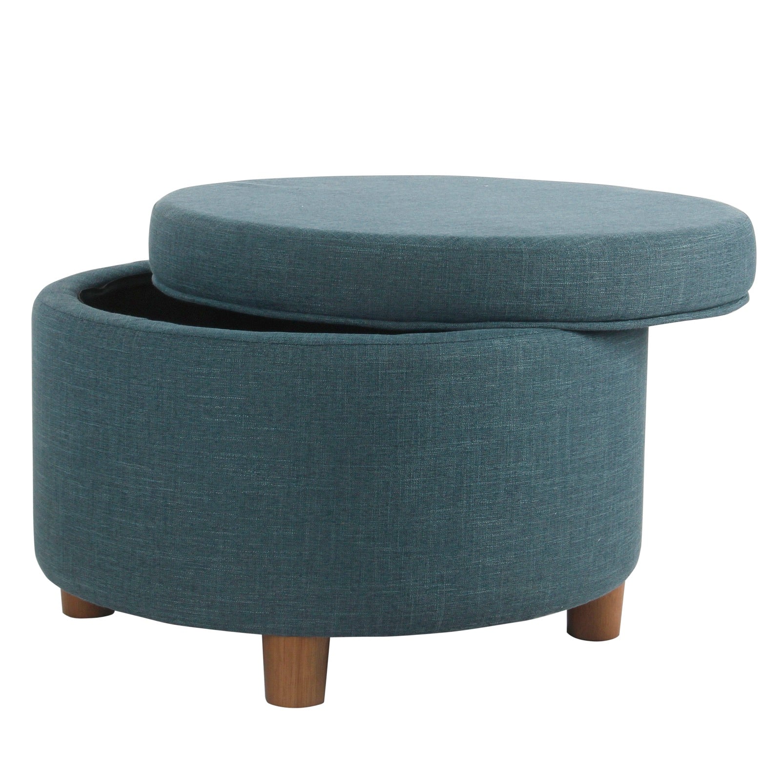 Fabric Upholstered Wooden Ottoman With Lift Off Lid Storage, Teal Blue By Benzara - Image 2