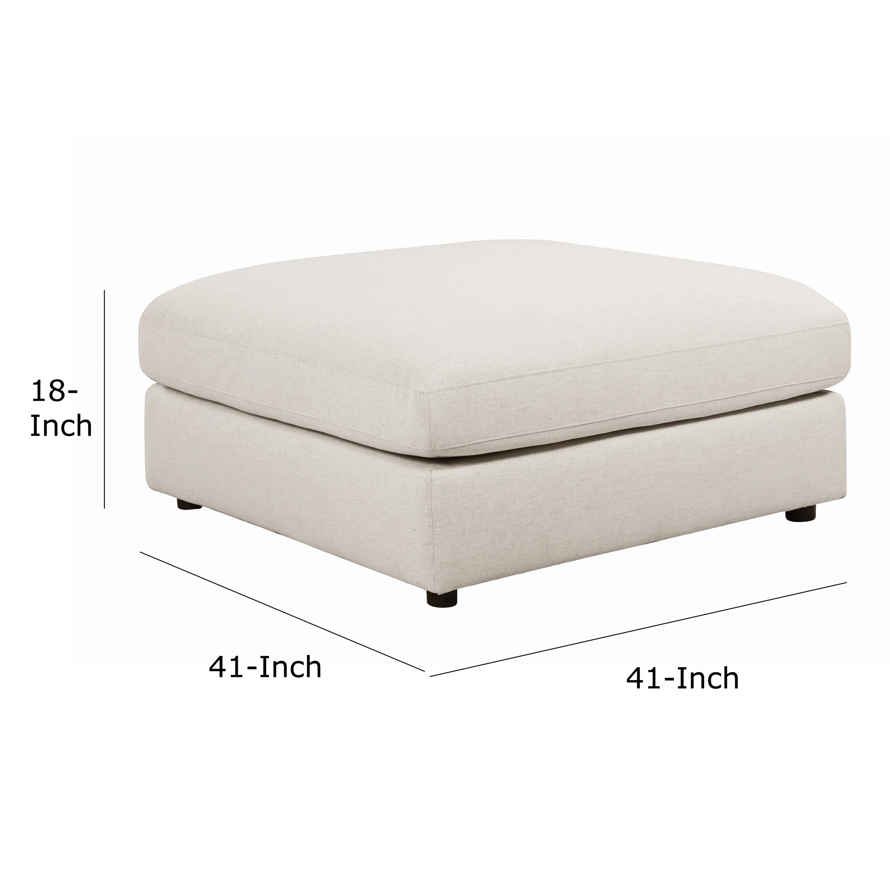 Fabric Upholstered Wooden Ottoman with Loose Cushion Seat and Small Feet, Beige By Benzara - Image 2