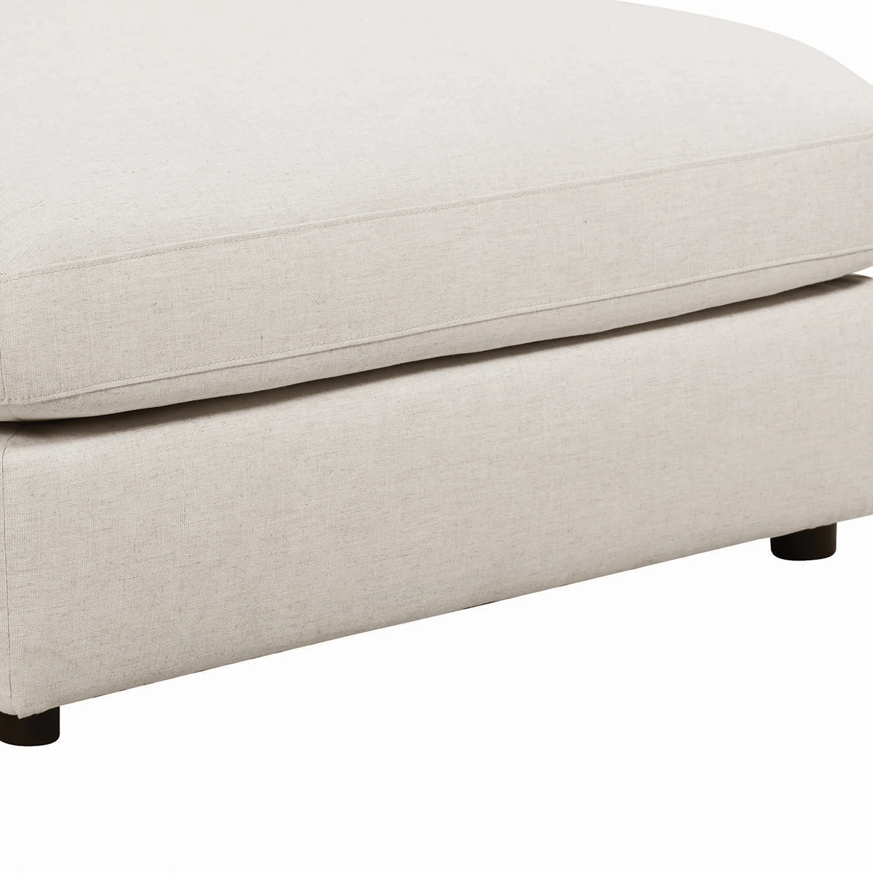 Fabric Upholstered Wooden Ottoman with Loose Cushion Seat and Small Feet, Beige By Benzara - Image 3