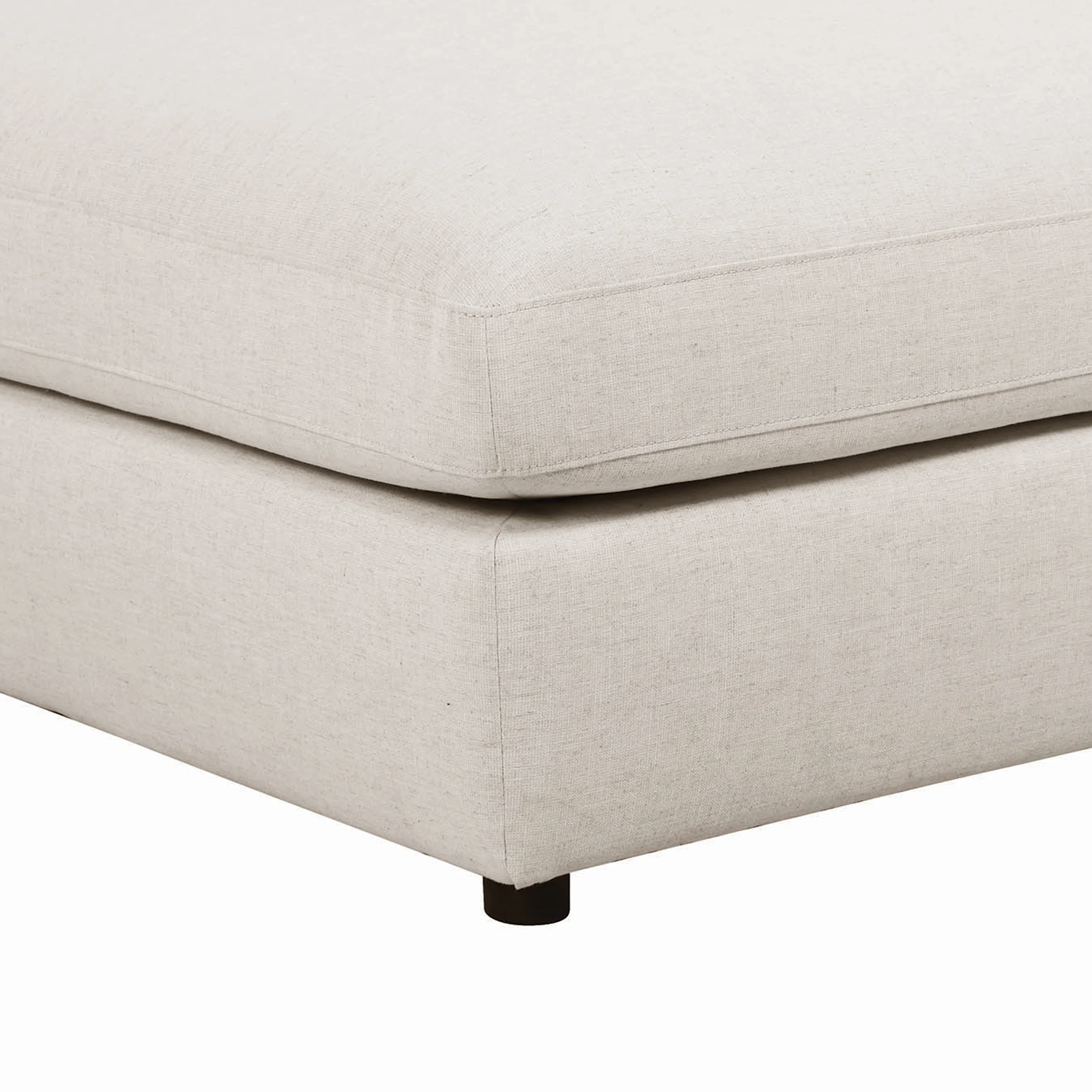 Fabric Upholstered Wooden Ottoman with Loose Cushion Seat and Small Feet, Beige By Benzara - Image 4