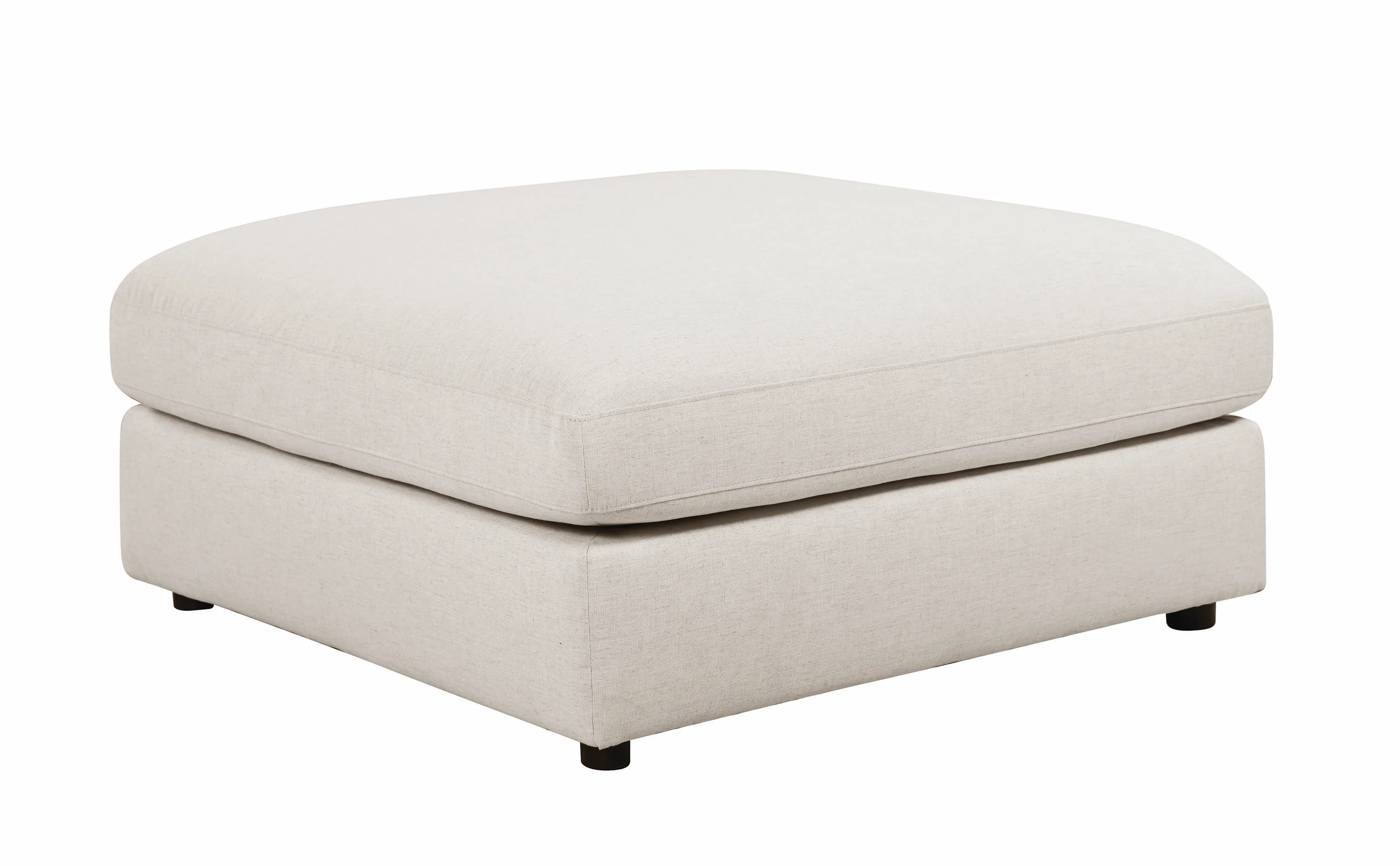 Fabric Upholstered Wooden Ottoman with Loose Cushion Seat and Small Feet, Beige By Benzara - Image 5
