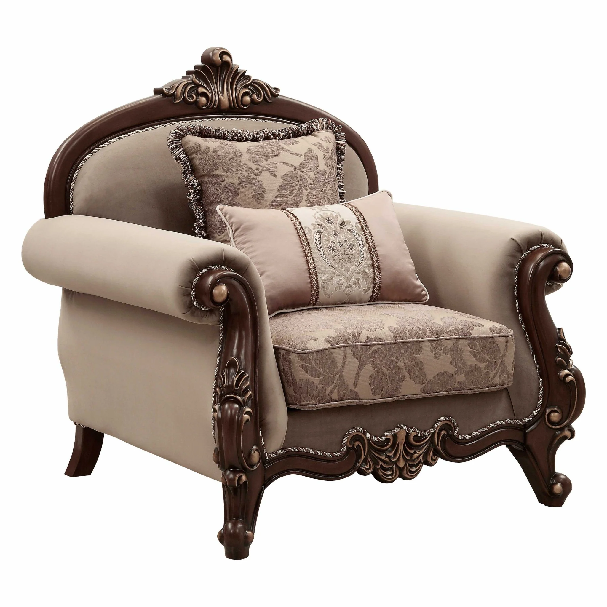 Fabric Walnut Upholstery Wood LegTrim Chair w Pillows By Homeroots - 347247 - Image 3
