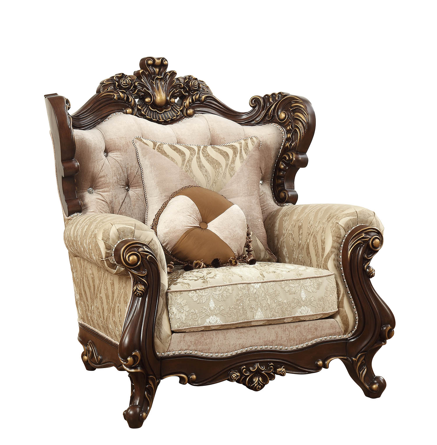 Fabric Walnut Upholstery Wood LegTrim Chair w Pillows By Homeroots - 347251 - Image 3