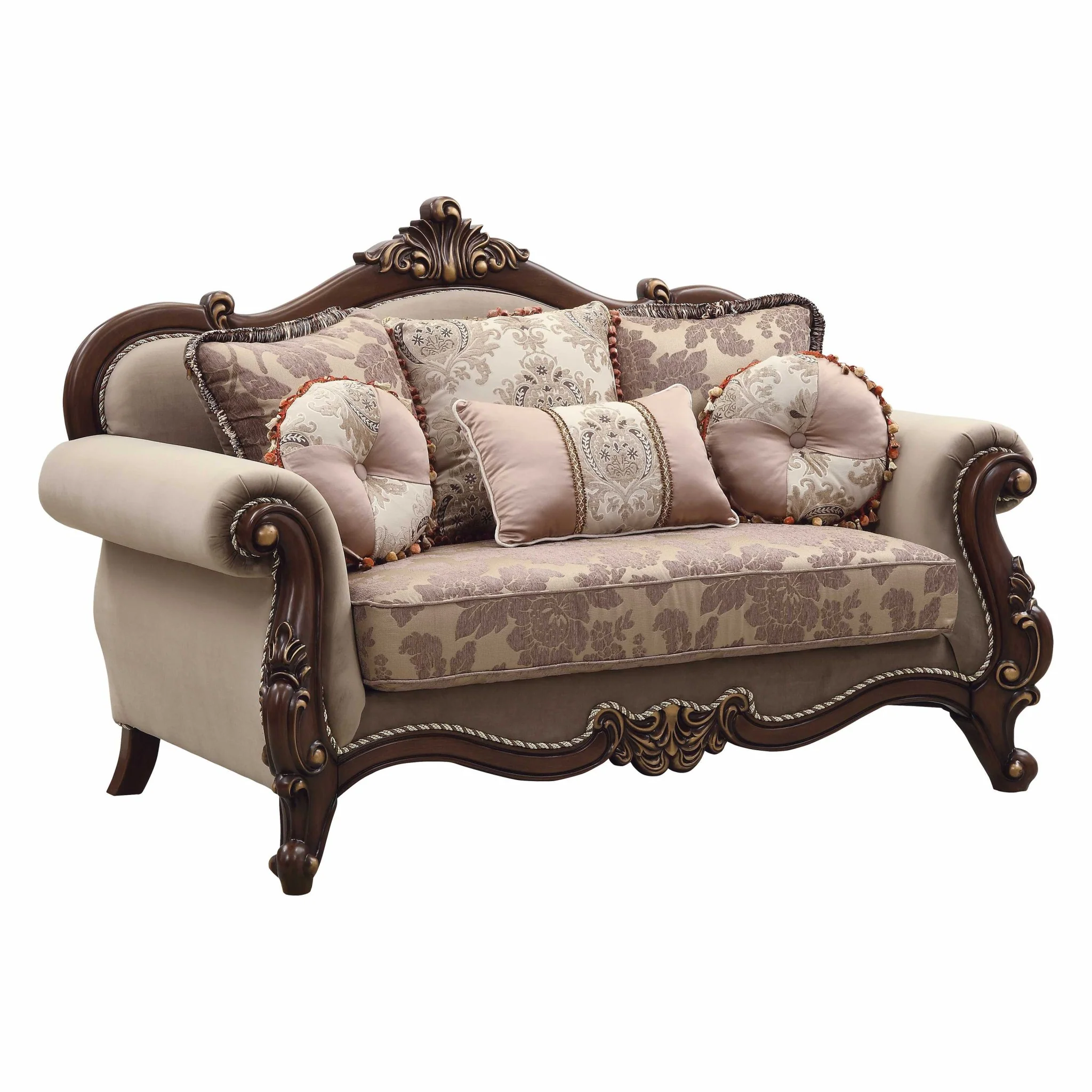 Fabric Walnut Upholstery Wood LegTrim Loveseat w Pillows By Homeroots - 347246 - Image 3