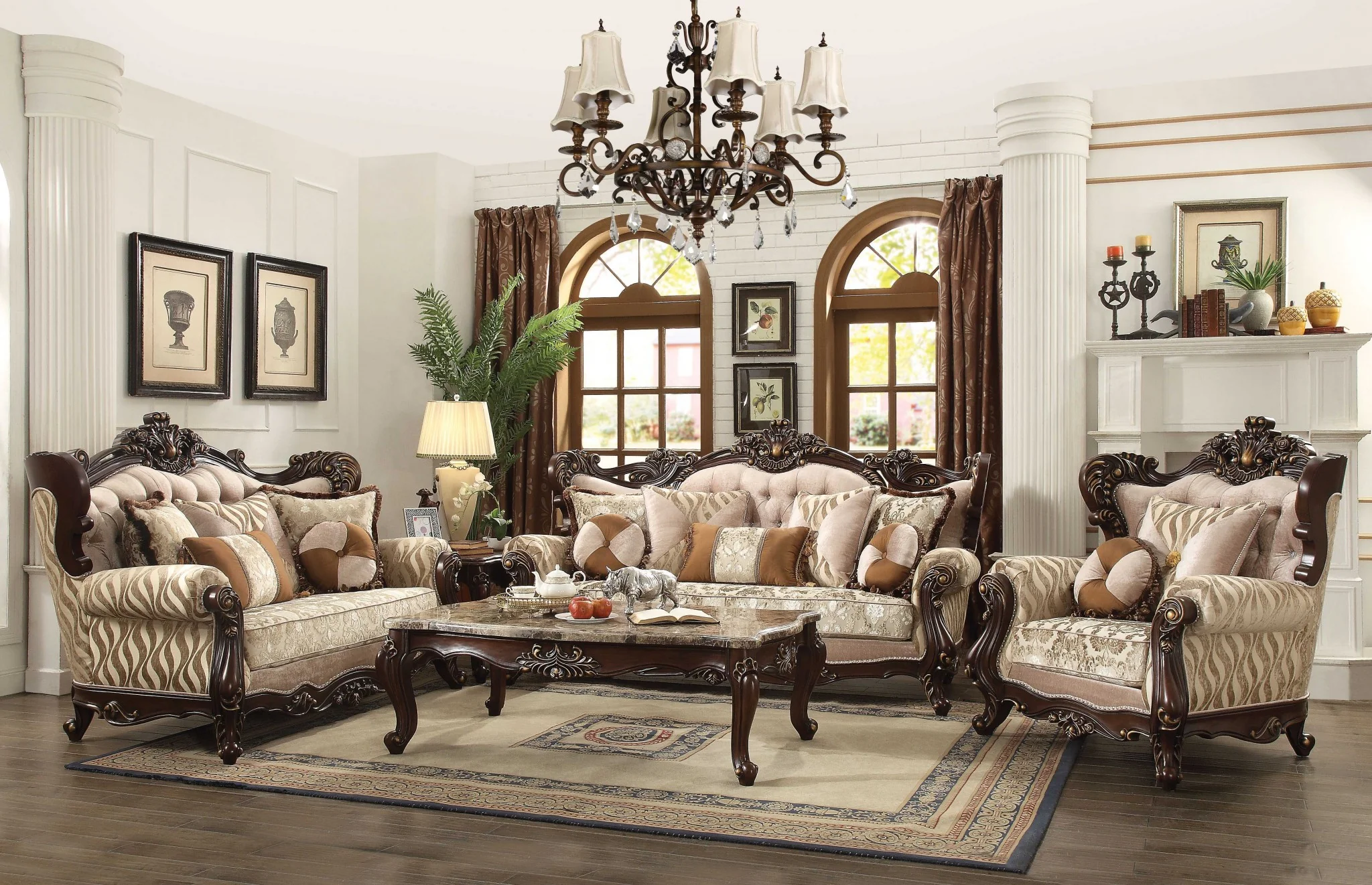 Fabric Walnut Upholstery Wood LegTrim Loveseat w Pillows By Homeroots - 348226 - Image 2