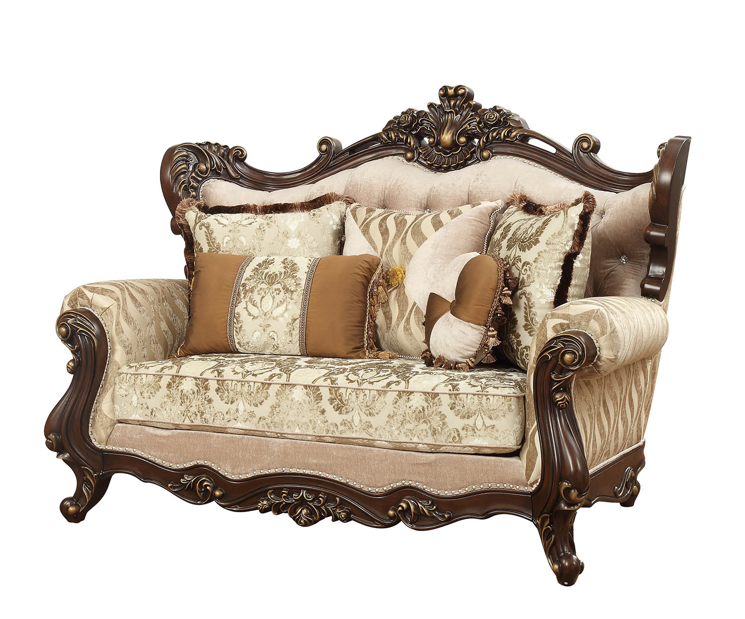 Fabric Walnut Upholstery Wood LegTrim Loveseat w Pillows By Homeroots - 348226 - Image 3