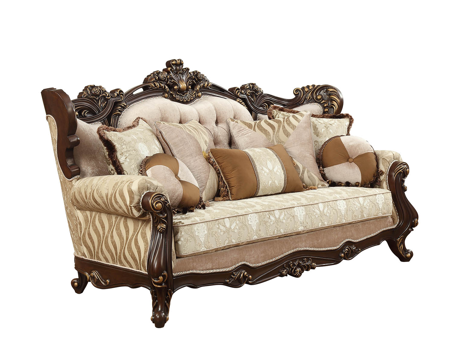Fabric Walnut Upholstery Wood LegTrim Sofa w Pillows By Homeroots - 348225 - Image 3