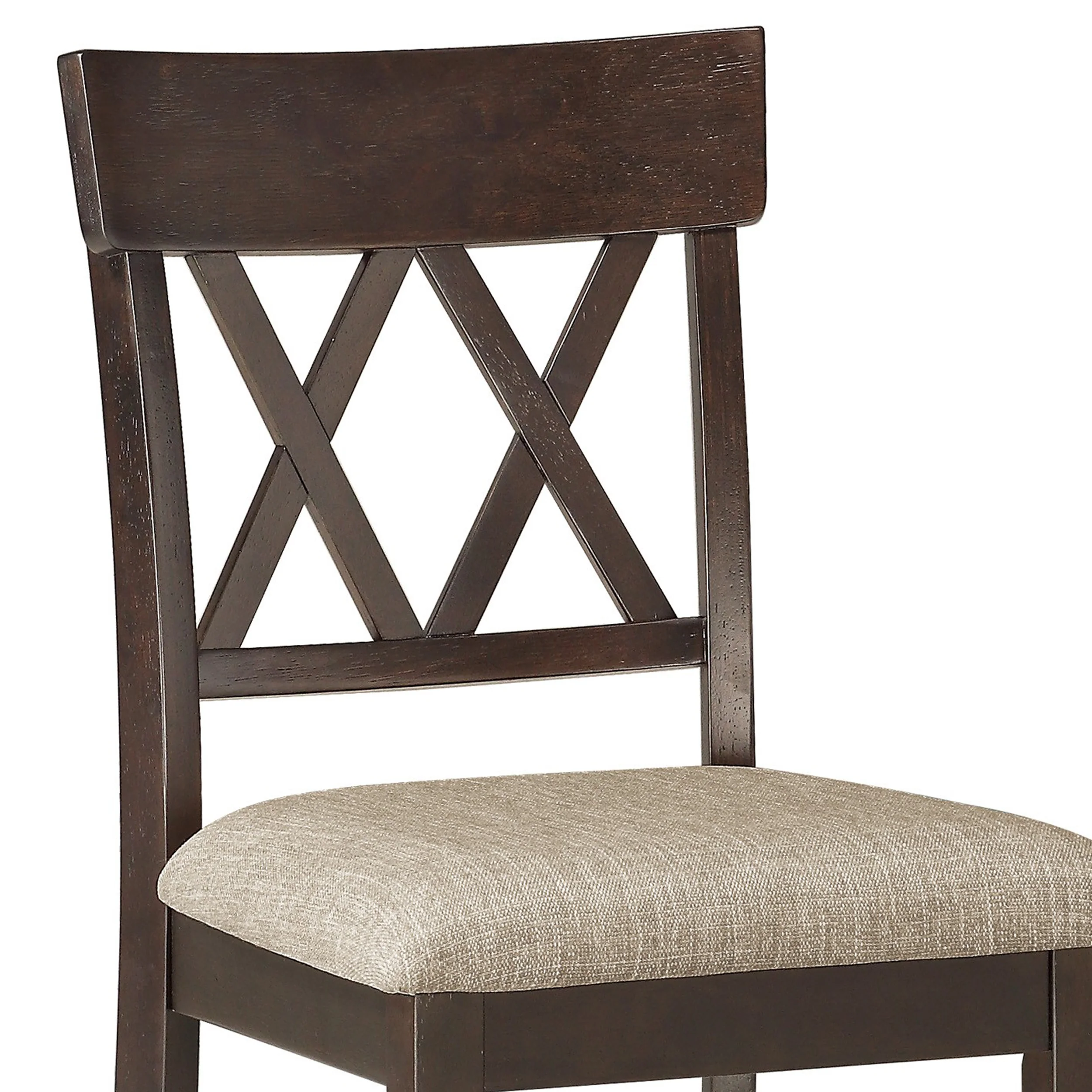 Fabric Wooden Counter Height Chair With Double X Back Design, Brown By Benzara - Image 3