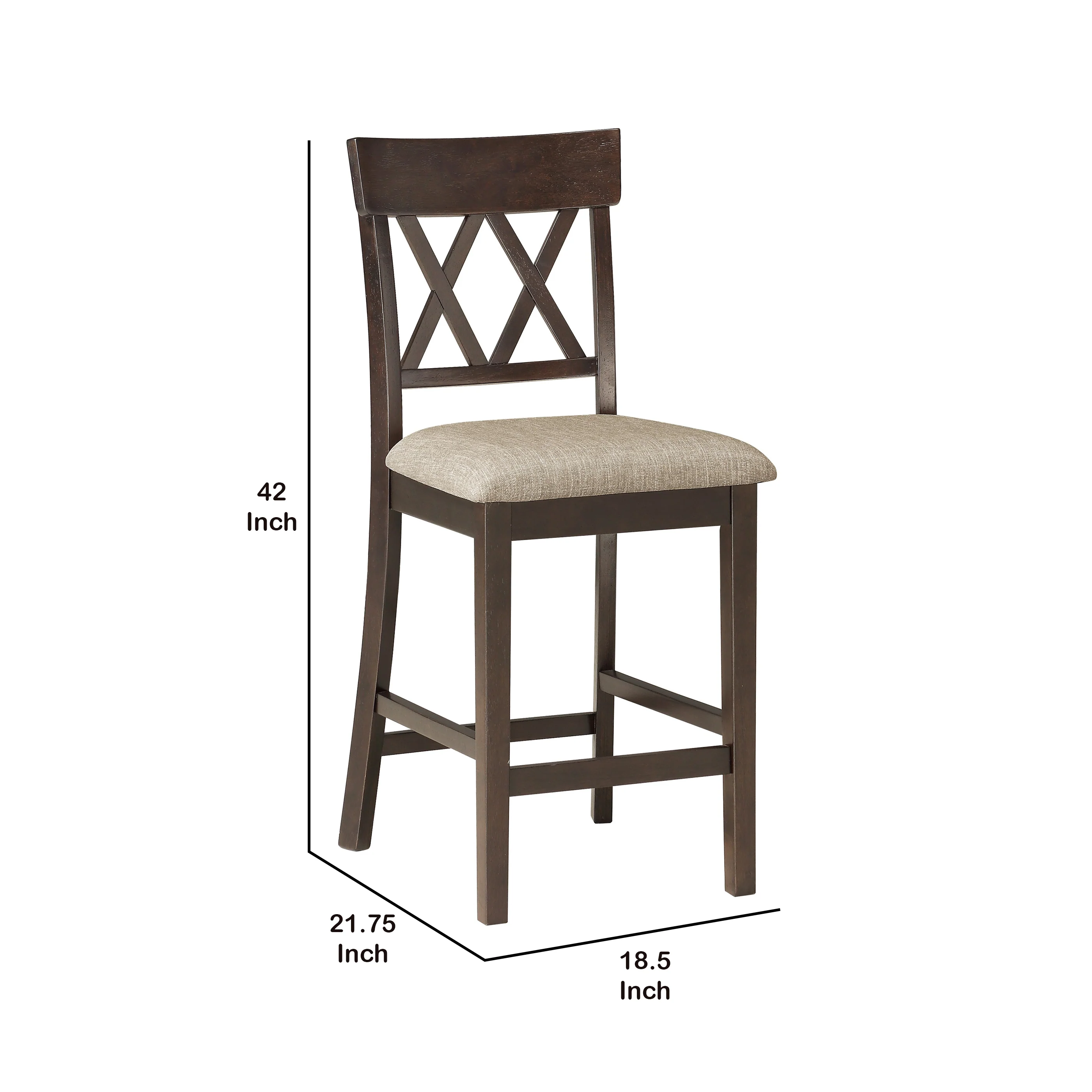 Fabric Wooden Counter Height Chair With Double X Back Design, Brown By Benzara - Image 4