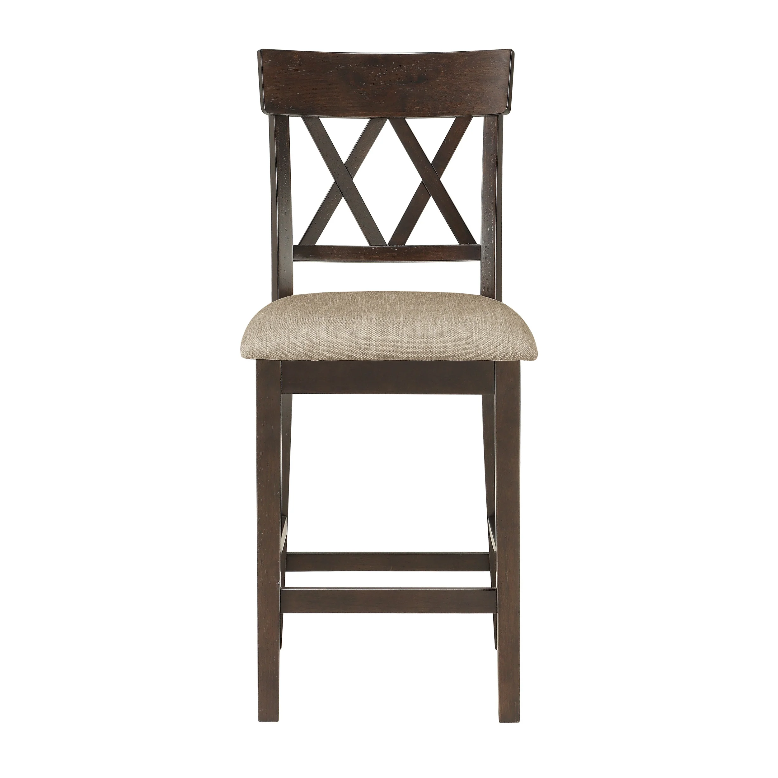 Fabric Wooden Counter Height Chair With Double X Back Design, Brown By Benzara - Image 5