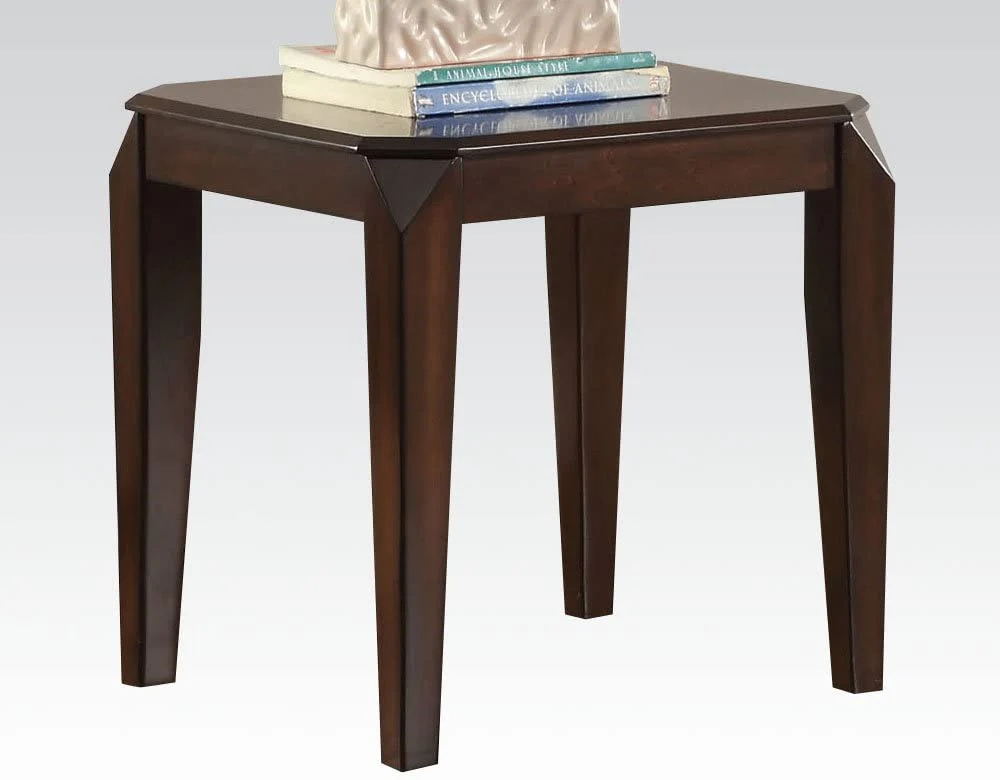 Faceted Corner Walnut Square End Table By Homeroots - Image 3