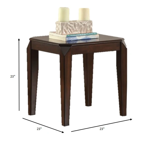 Faceted Corner Walnut Square End Table By Homeroots - Image 5