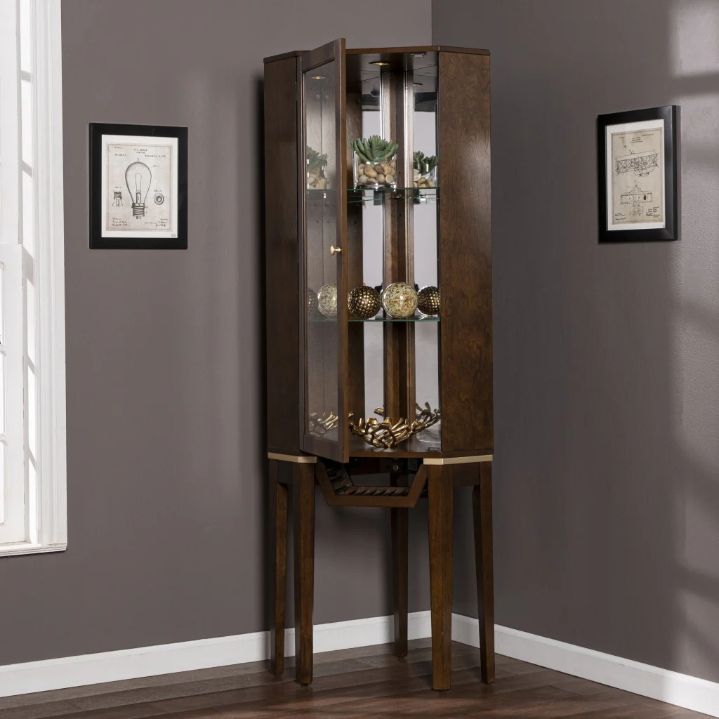 Fancy Tall Lighted Corner Curio Cabinet By Homeroots - Image 3