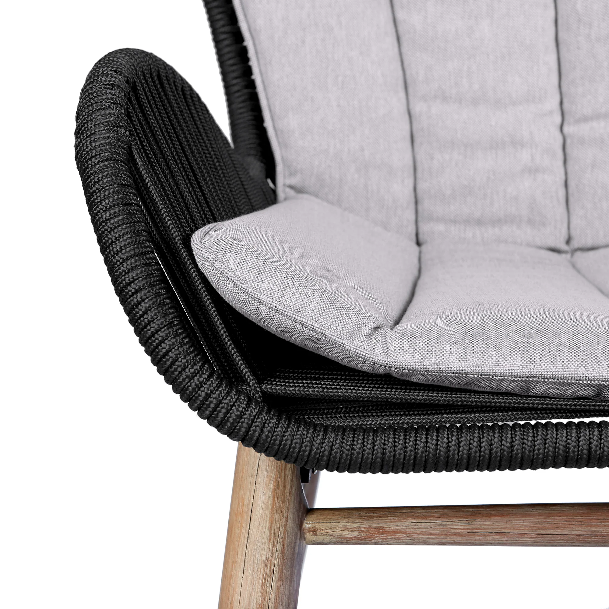 Fanny Outdoor Patio Dining Chair in Light Eucalyptus Wood and Charcoal Rope By Armen Living - Image 11