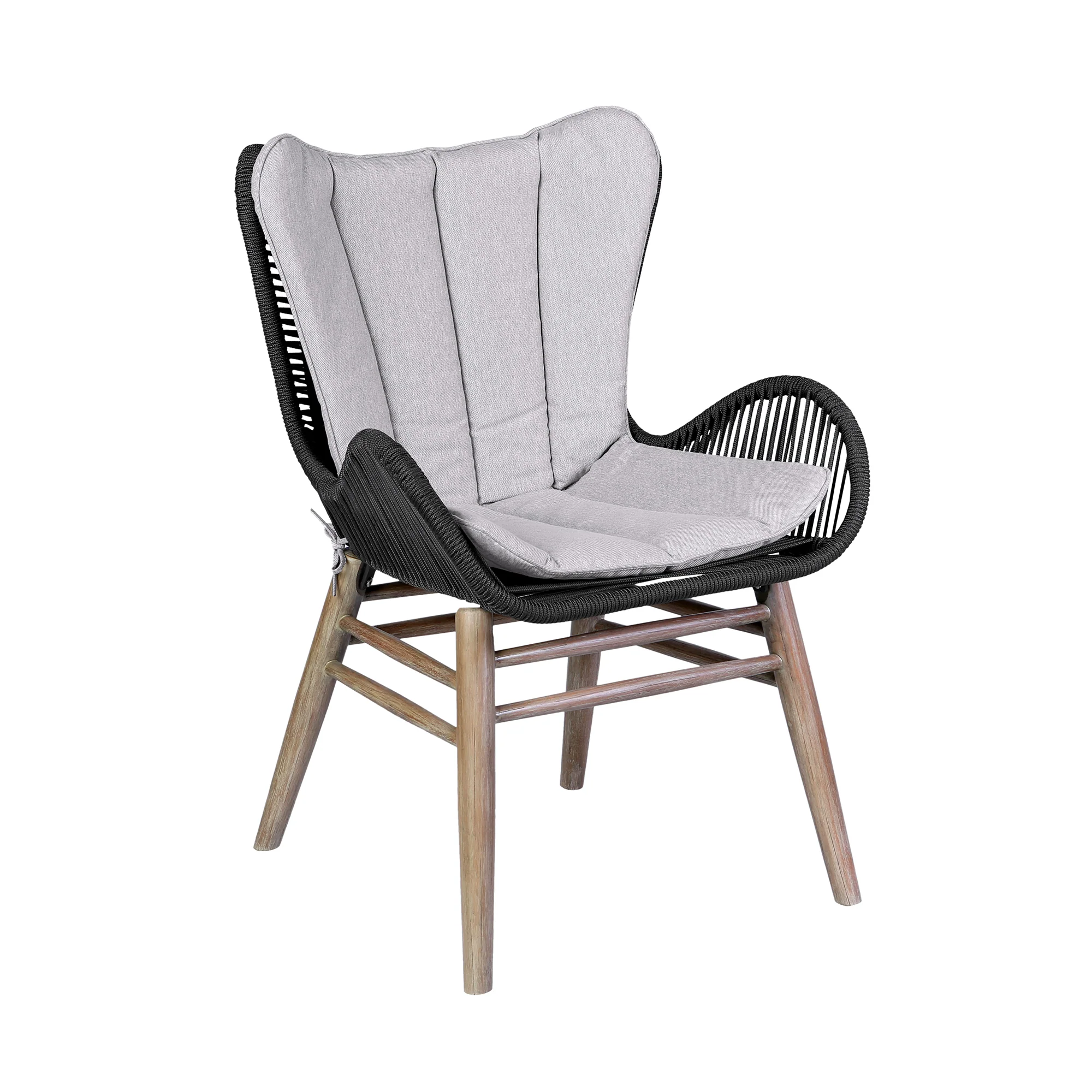 Fanny Outdoor Patio Dining Chair in Light Eucalyptus Wood and Charcoal Rope By Armen Living - Image 2