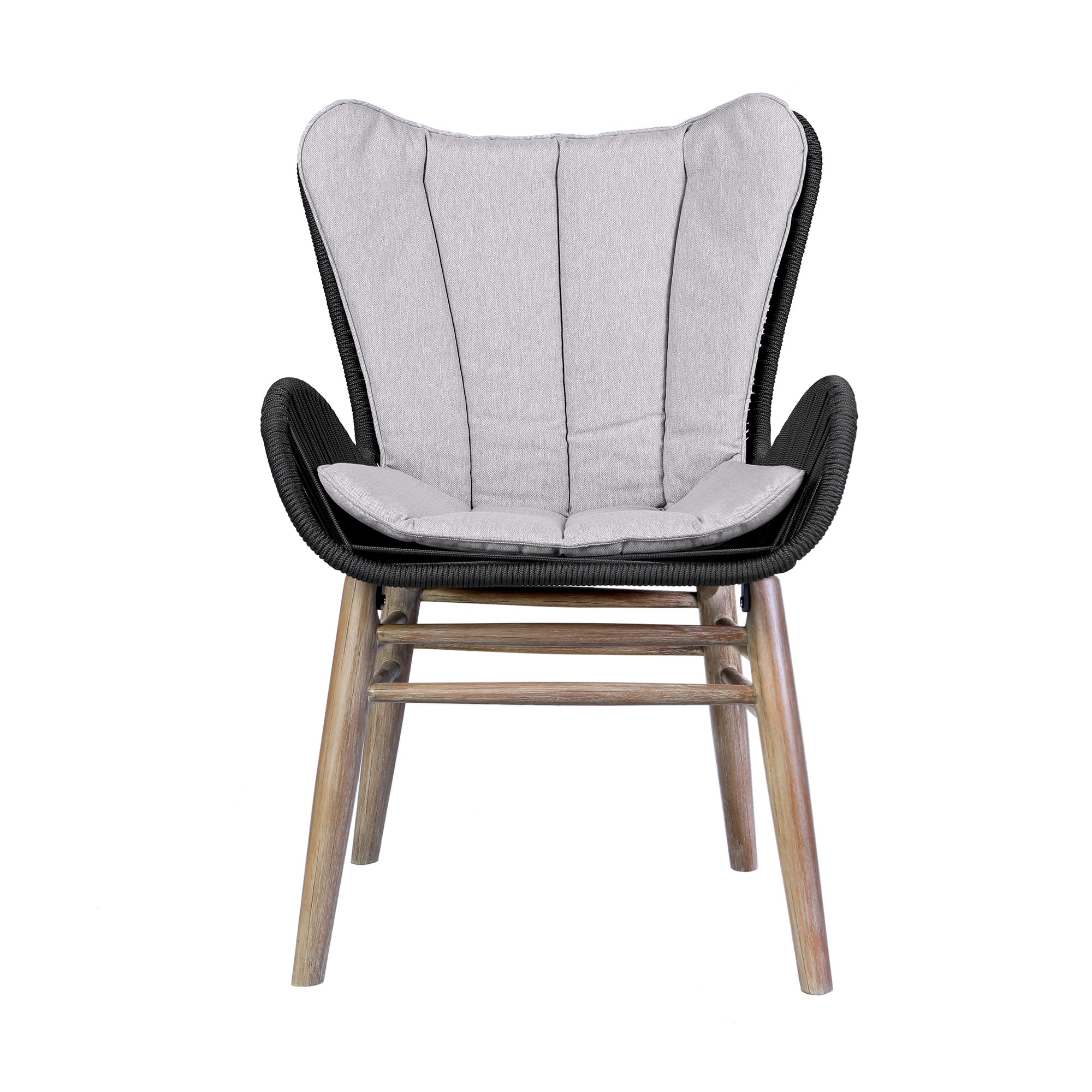 Fanny Outdoor Patio Dining Chair in Light Eucalyptus Wood and Charcoal Rope By Armen Living - Image 4
