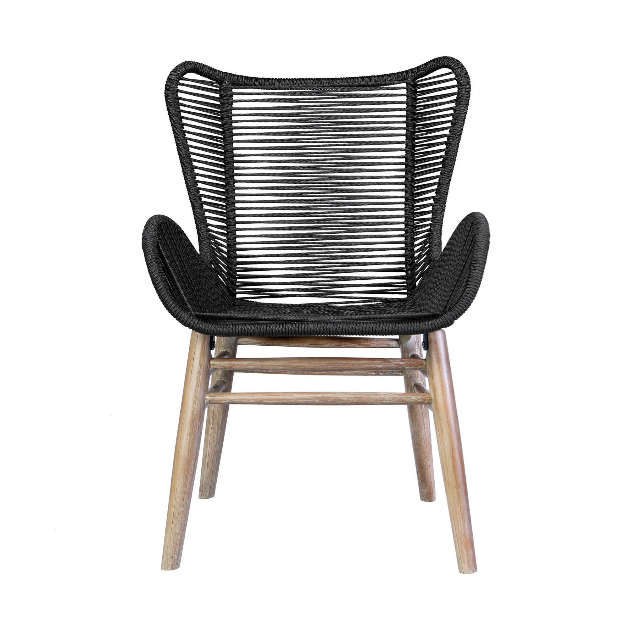 Fanny Outdoor Patio Dining Chair in Light Eucalyptus Wood and Charcoal Rope By Armen Living - Image 5