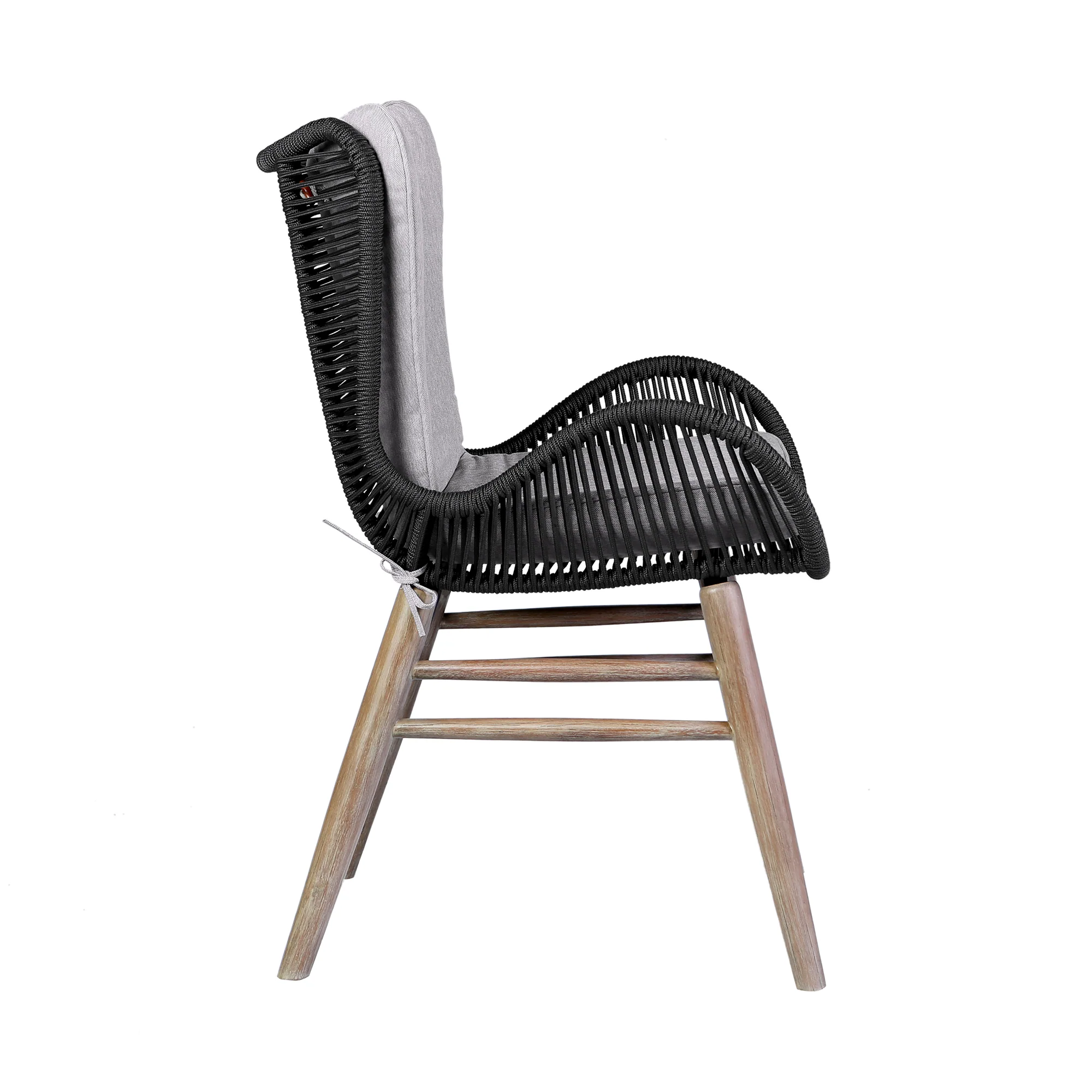 Fanny Outdoor Patio Dining Chair in Light Eucalyptus Wood and Charcoal Rope By Armen Living - Image 6