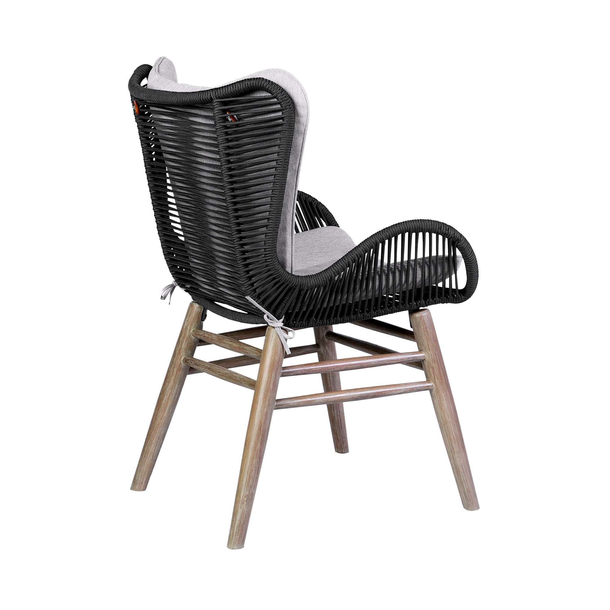 Fanny Outdoor Patio Dining Chair in Light Eucalyptus Wood and Charcoal Rope By Armen Living - Image 7